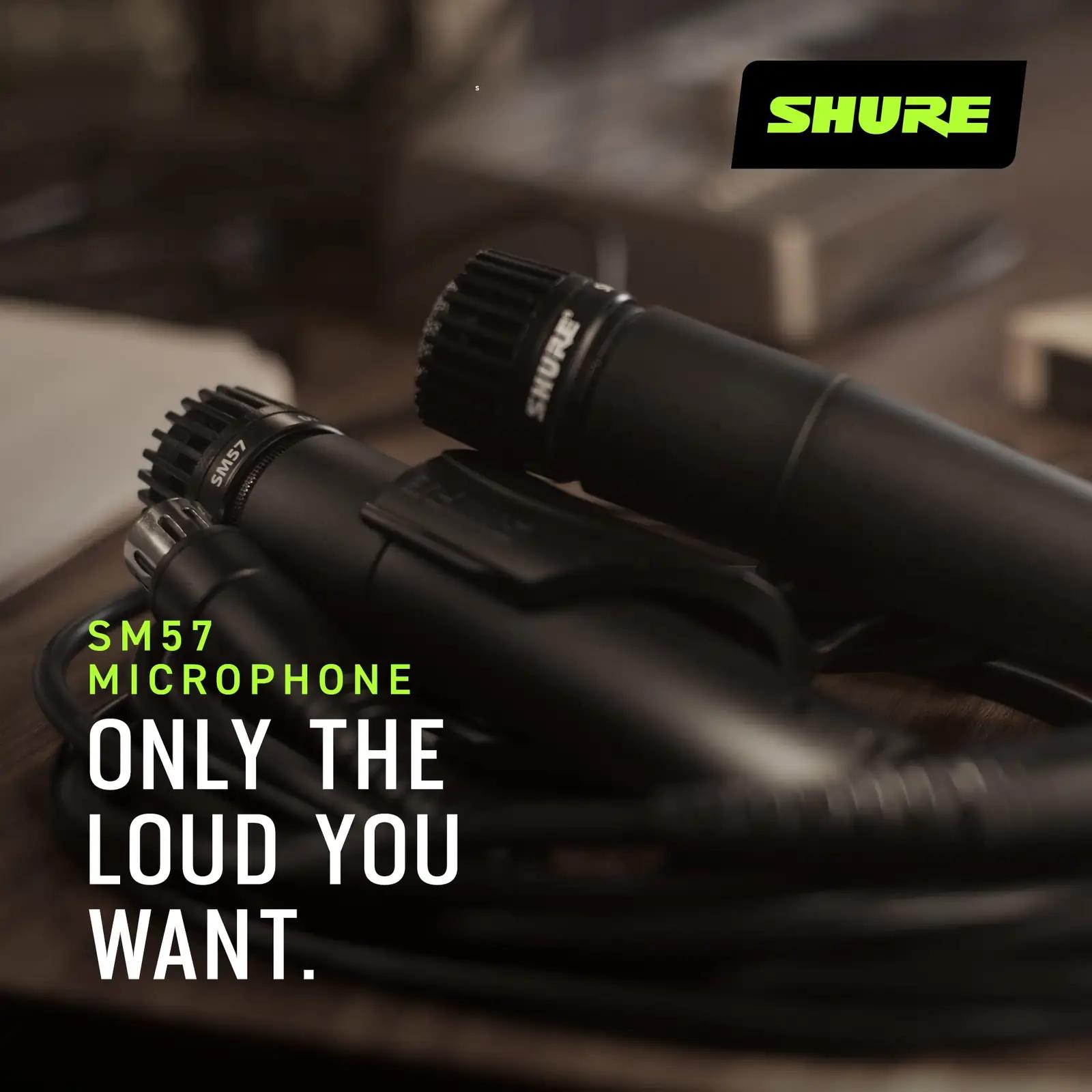 Shure vastupidav instrumentmikrofon kvaliteetse heli jaoks – pakend ja tarvikud
