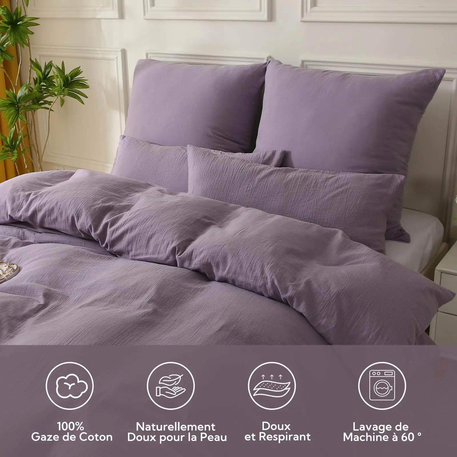 SOULFUL puuvillane tekk- ja padjakomplekt — tumevioletne materjal – detailne vaade