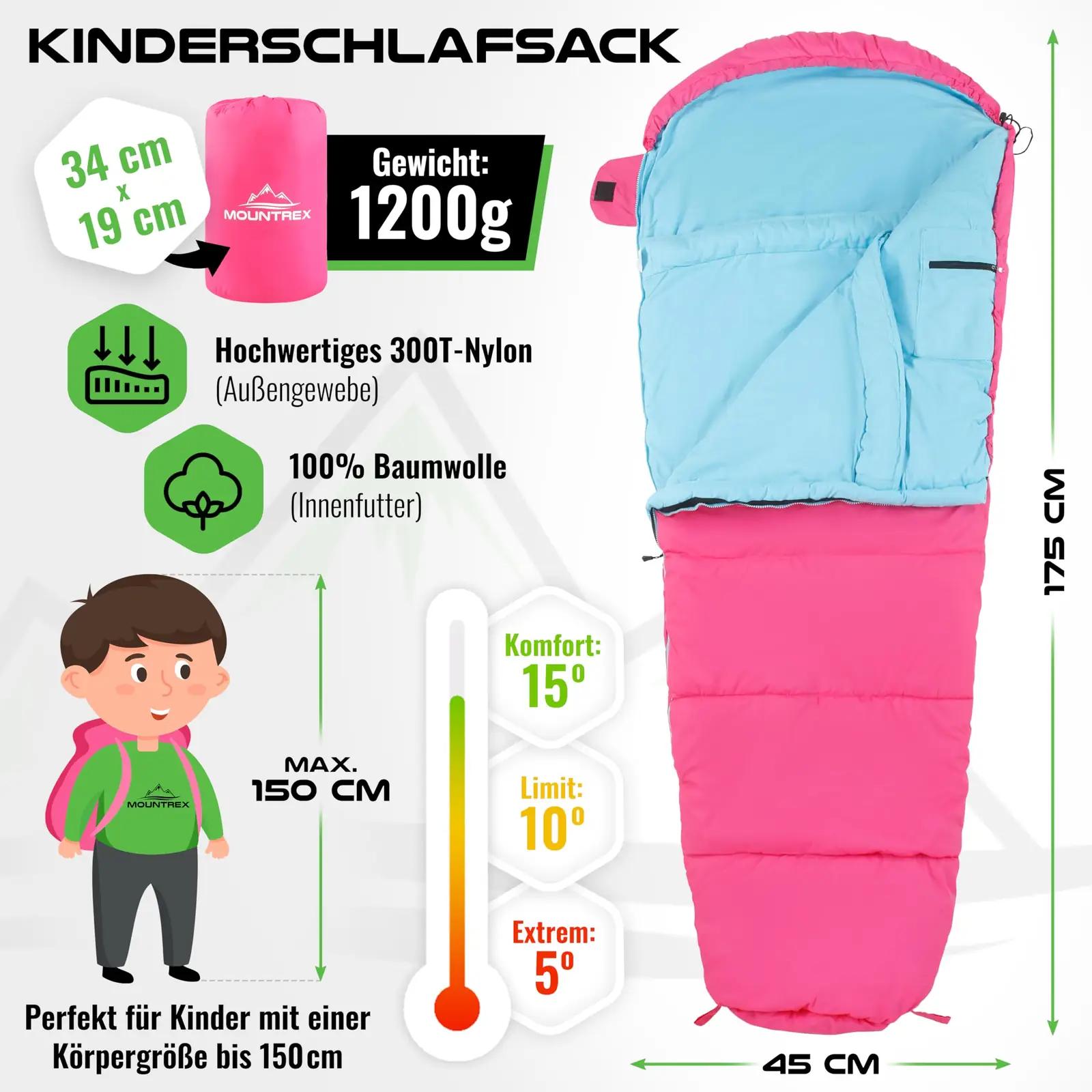 MOUNTREX kerge laste magamiskott – reisiks ja telkimiseks – detailne vaade