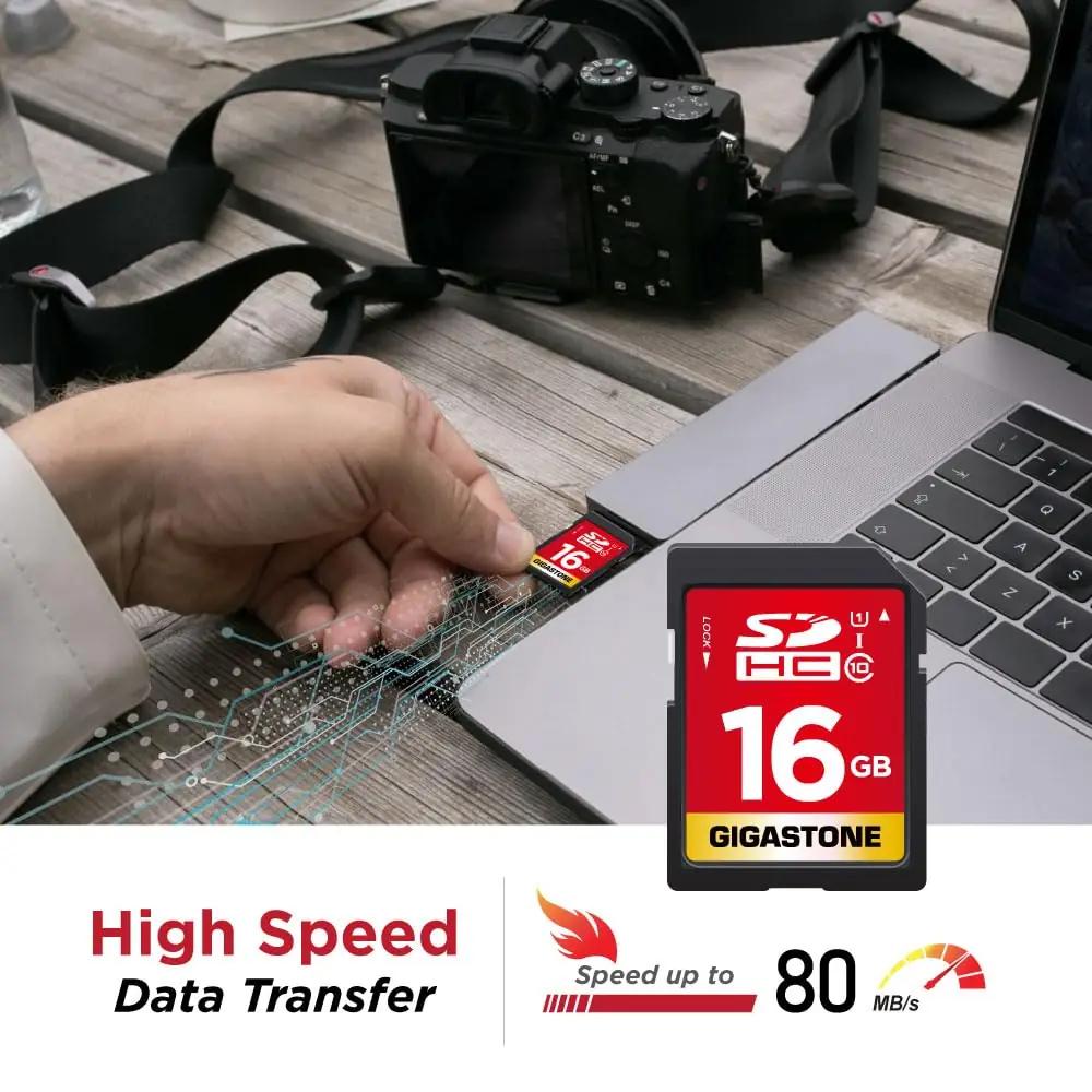 Gigastone 16GB SDHC 10-pakk — usaldusväärne salvestusfotodele – pakend ja tarvikud