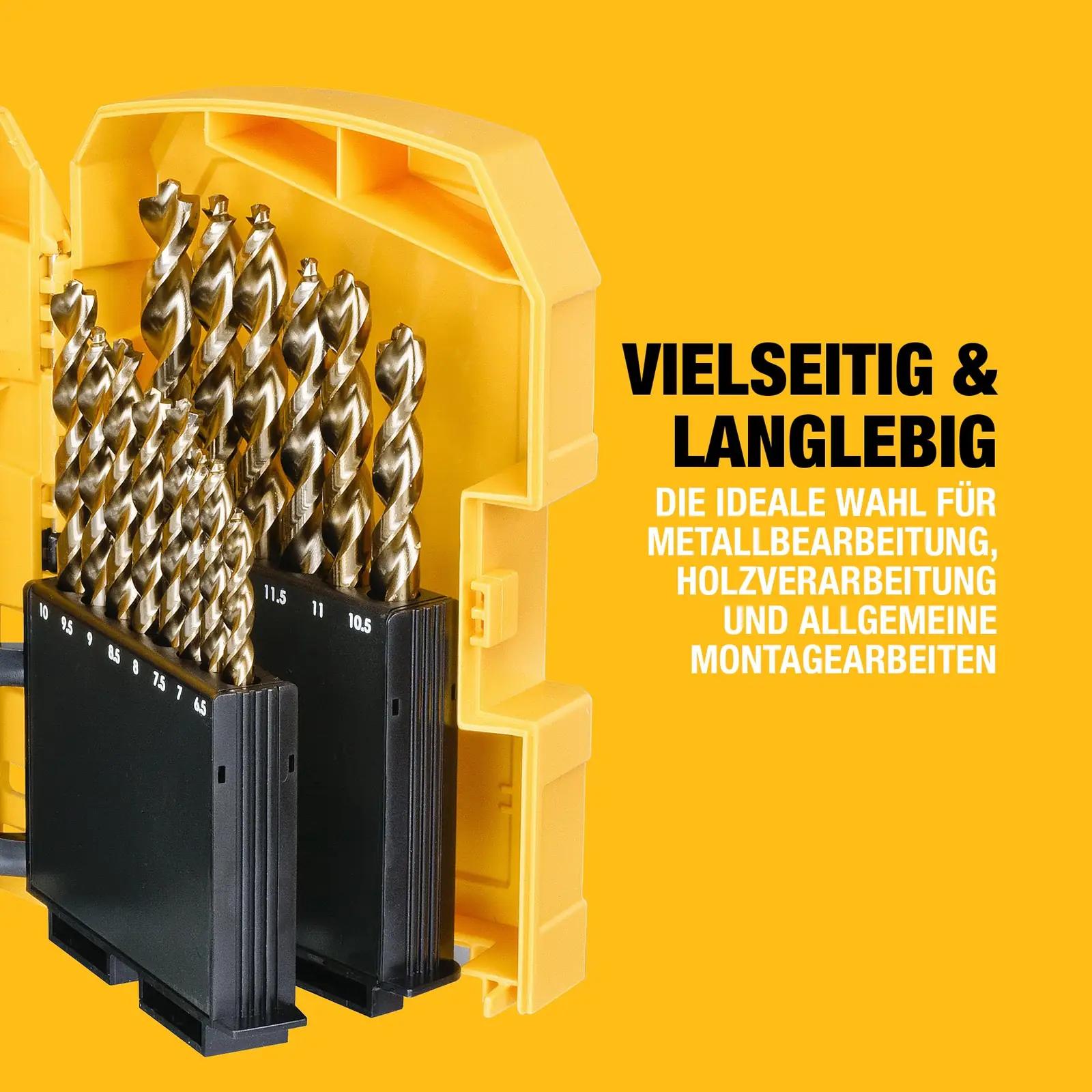 DEWALT tugeva HSS-terasega 29‑osaline metallipuurikomplekt – detailne vaade