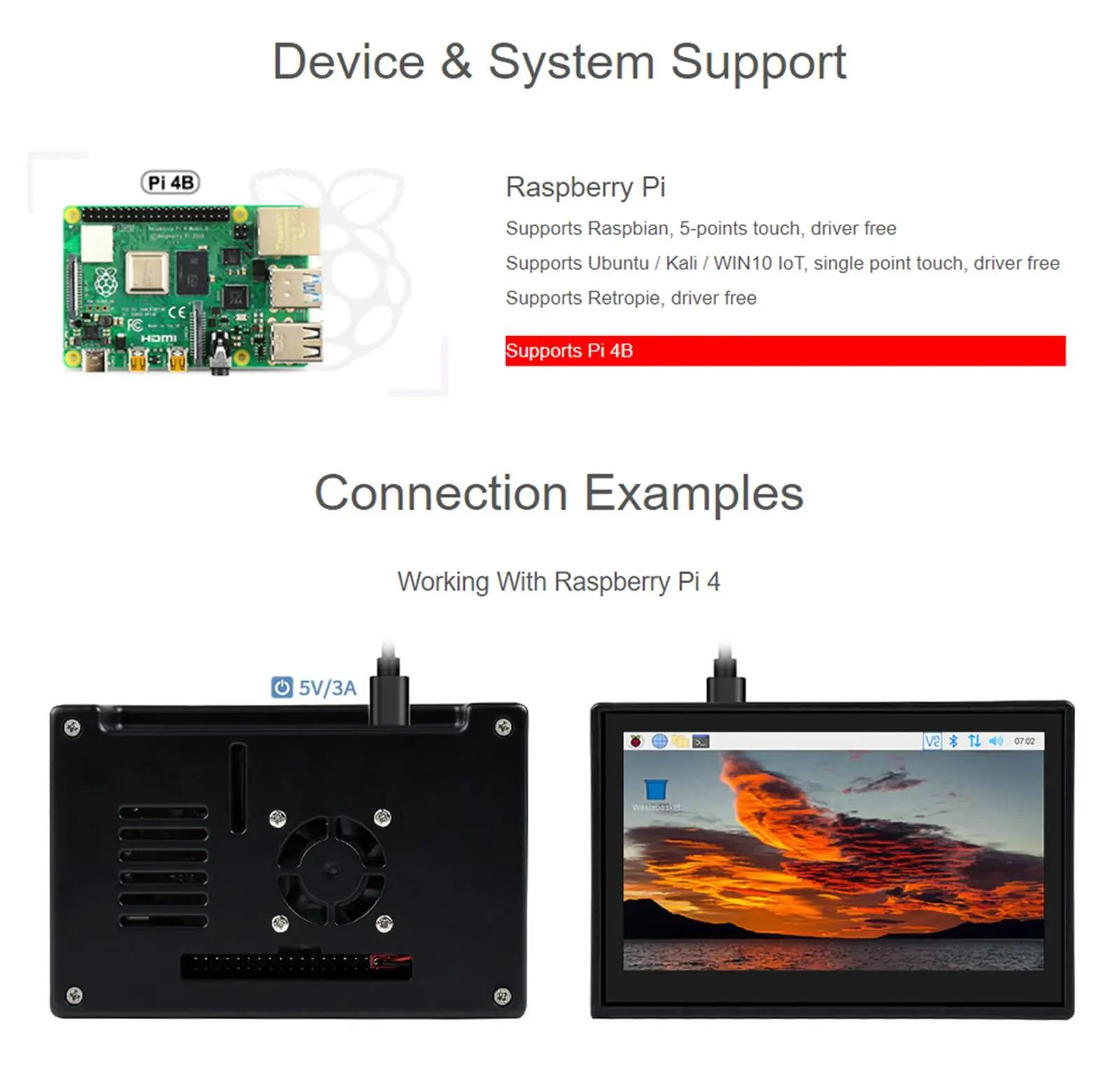 Waveshare 4.3″ DSI LCD koos korpusega — kompaktne puutetundlik – pakend ja tarvikud
