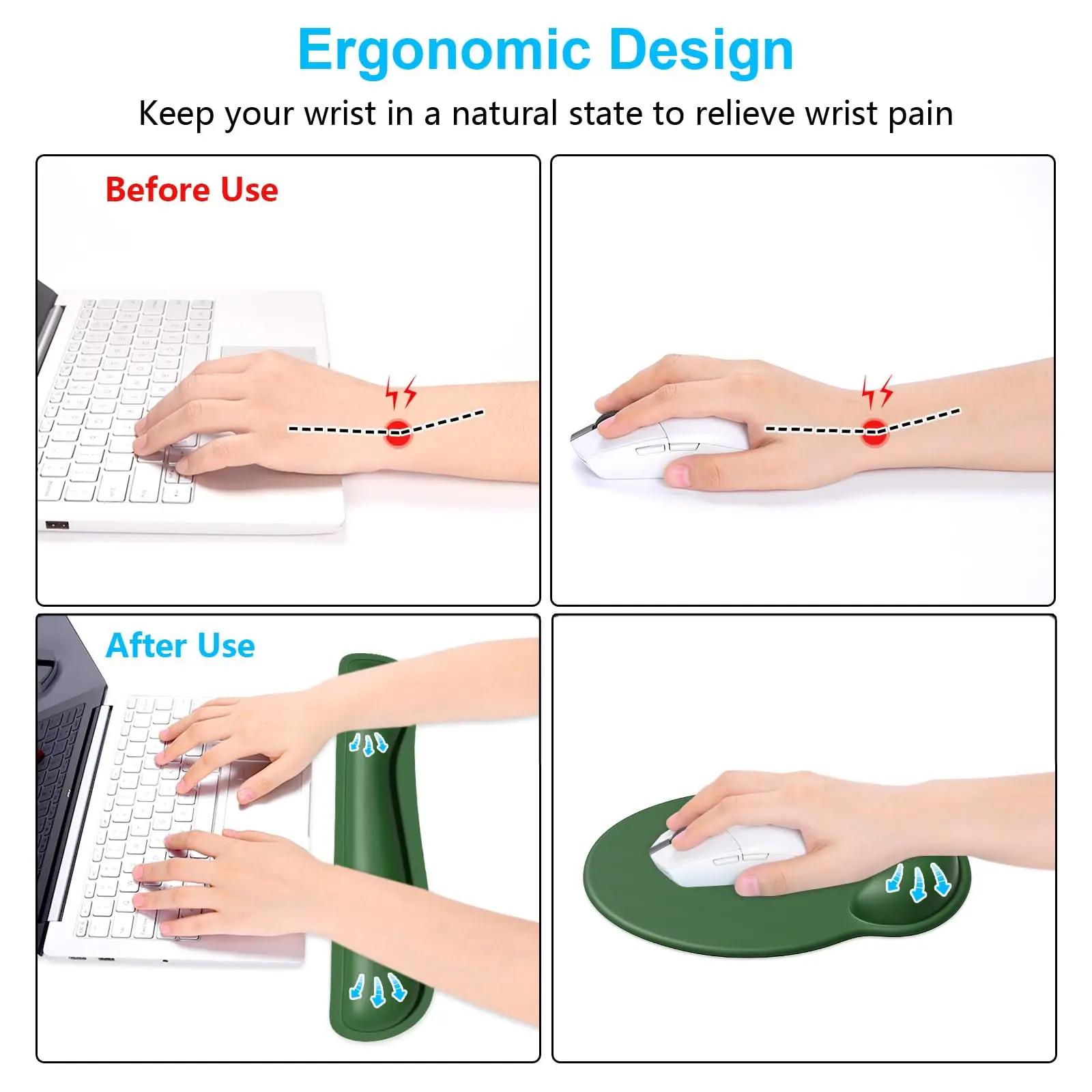 Dapesuom ergonoomiline käetugi ja hiirematt – mäluvaht, roheline – kasutusnäide