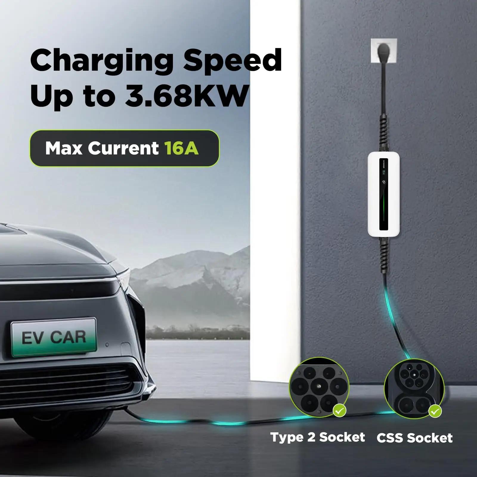 Morec kaasaskantav EV laadimiskaabel Typ 2 — tugev ABS, 6 m – detailne vaade