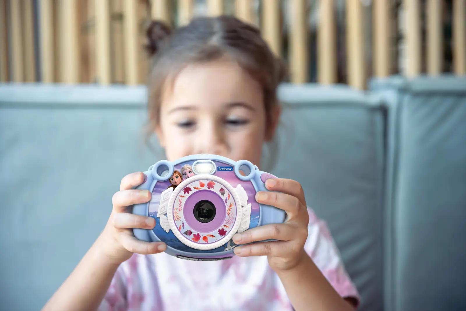 Lexibook lastekaamera Frozen — vastupidav fotosuvi ja mängud – pakend ja tarvikud