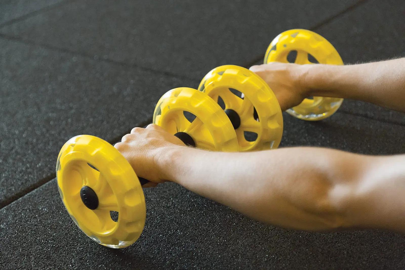 SKLZ dünaamiline kõhu- ja keretreeningu ratas – pakend ja tarvikud