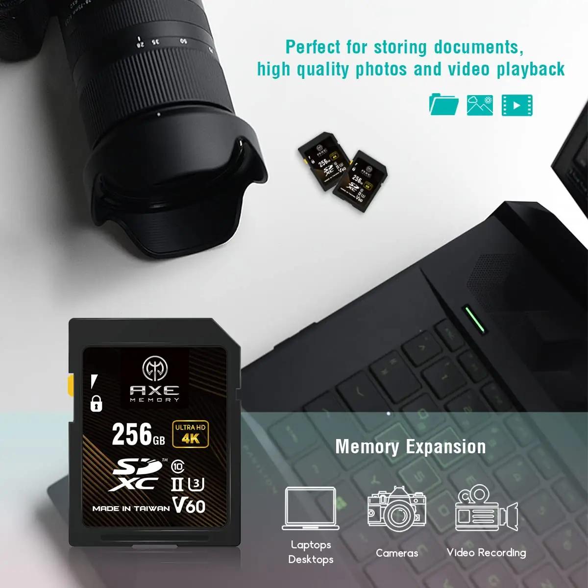 AXE Memory 256 GB SD-kaart – kiire ja usaldusväärne salvestus – pakend ja tarvikud