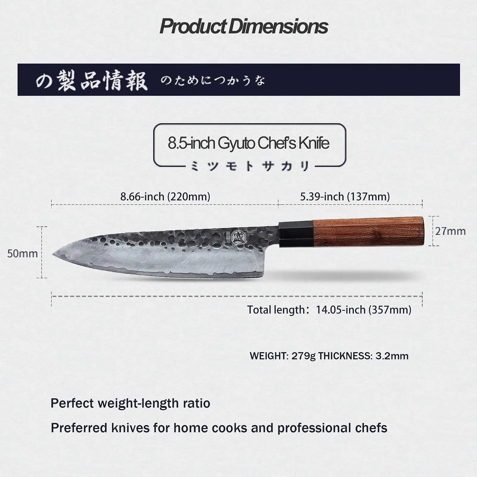 MITSUMOTO SAKARI roostevaba 22 cm Gyuto köögi nuga – kasutusnäide