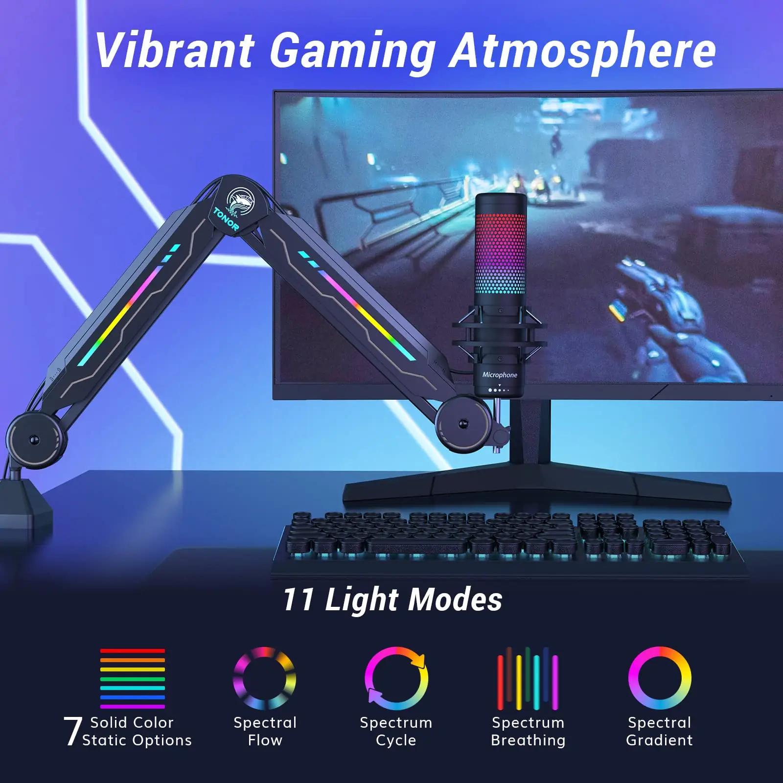 TONOR reguleeritav RGB-mikrofonivarras – tugev teras, mängijale – detailne vaade