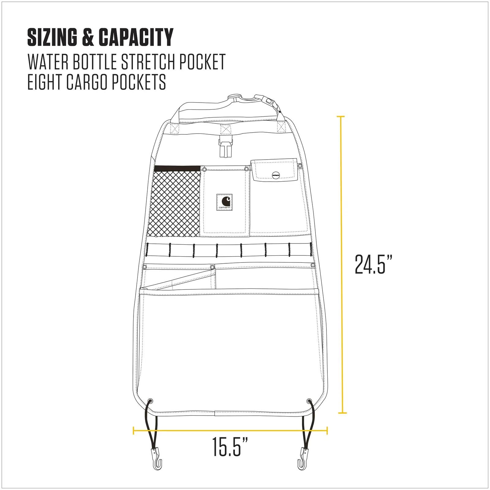 Carhartt vastupidav nailonist autoseljatugi-organizer kingituseks – detailne vaade