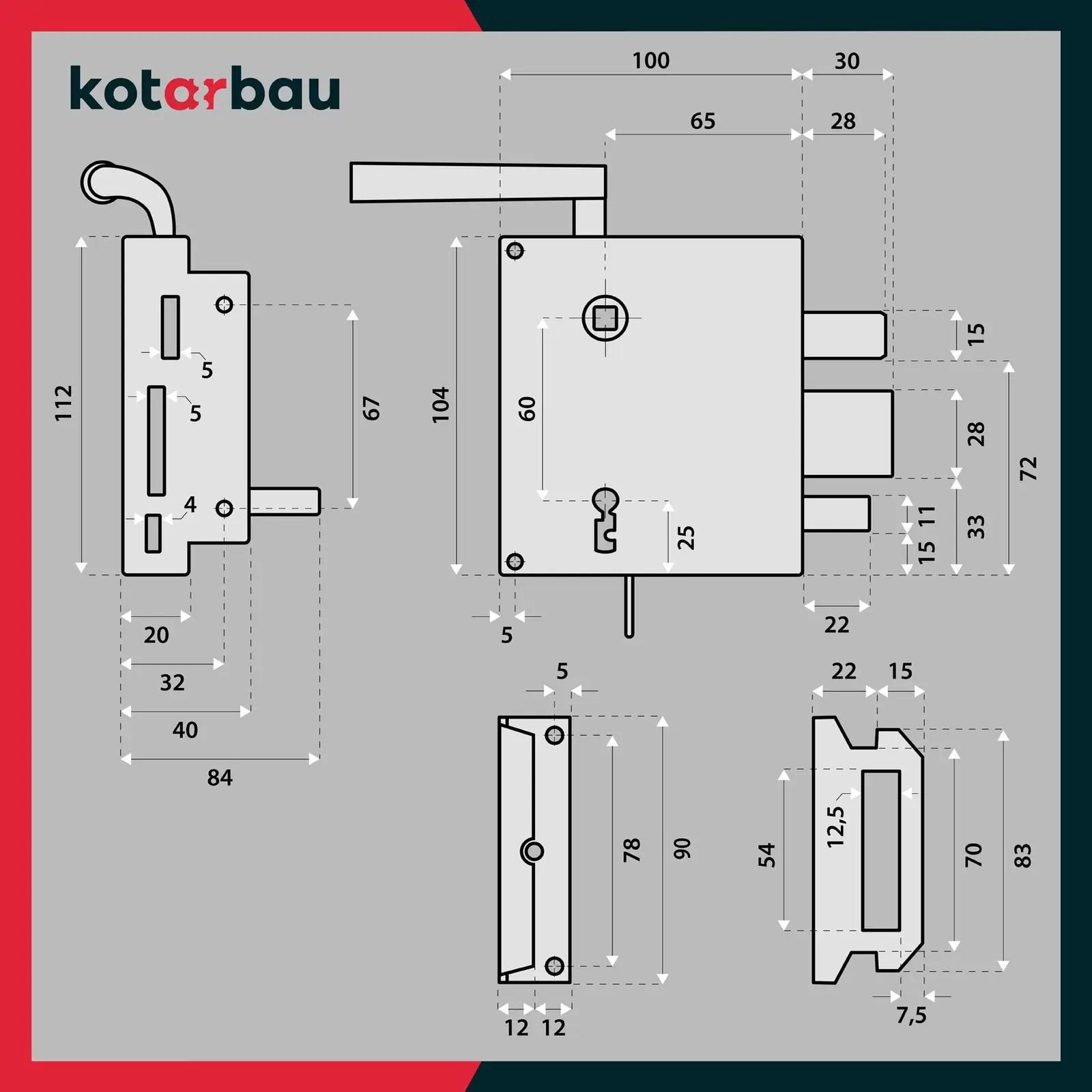 KOTARBAU tugev teraslukustus 65 mm — korrosioonikindel – pakend ja tarvikud