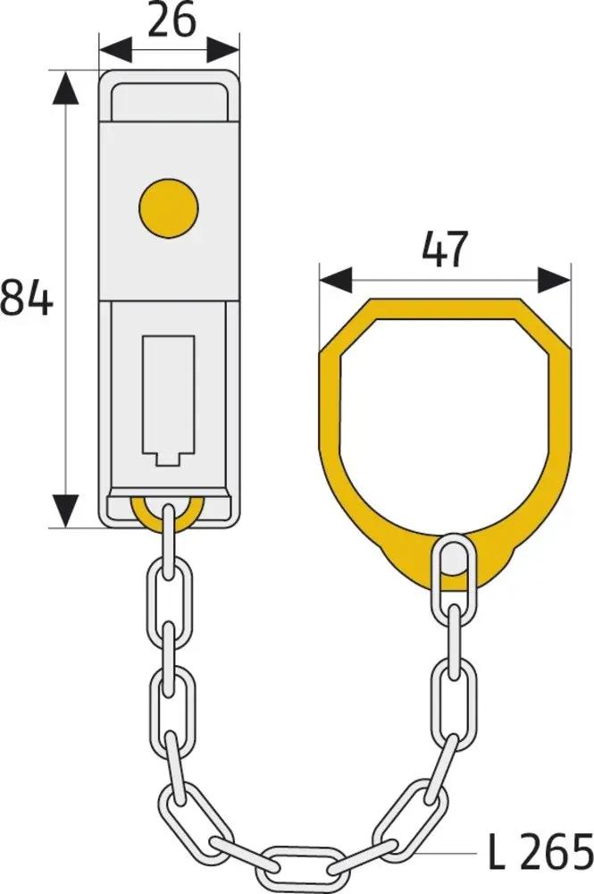 ABUS turvaline ukseripats – lukustatav silverne ketis 215421 – pakend ja tarvikud