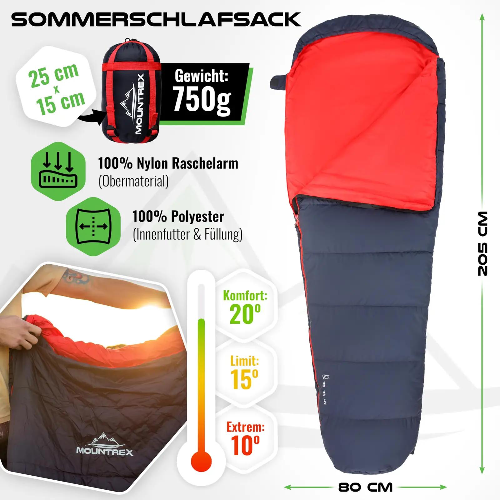 MOUNTREX kerge suvine magamiskott — kompaktne ja soe – detailne vaade