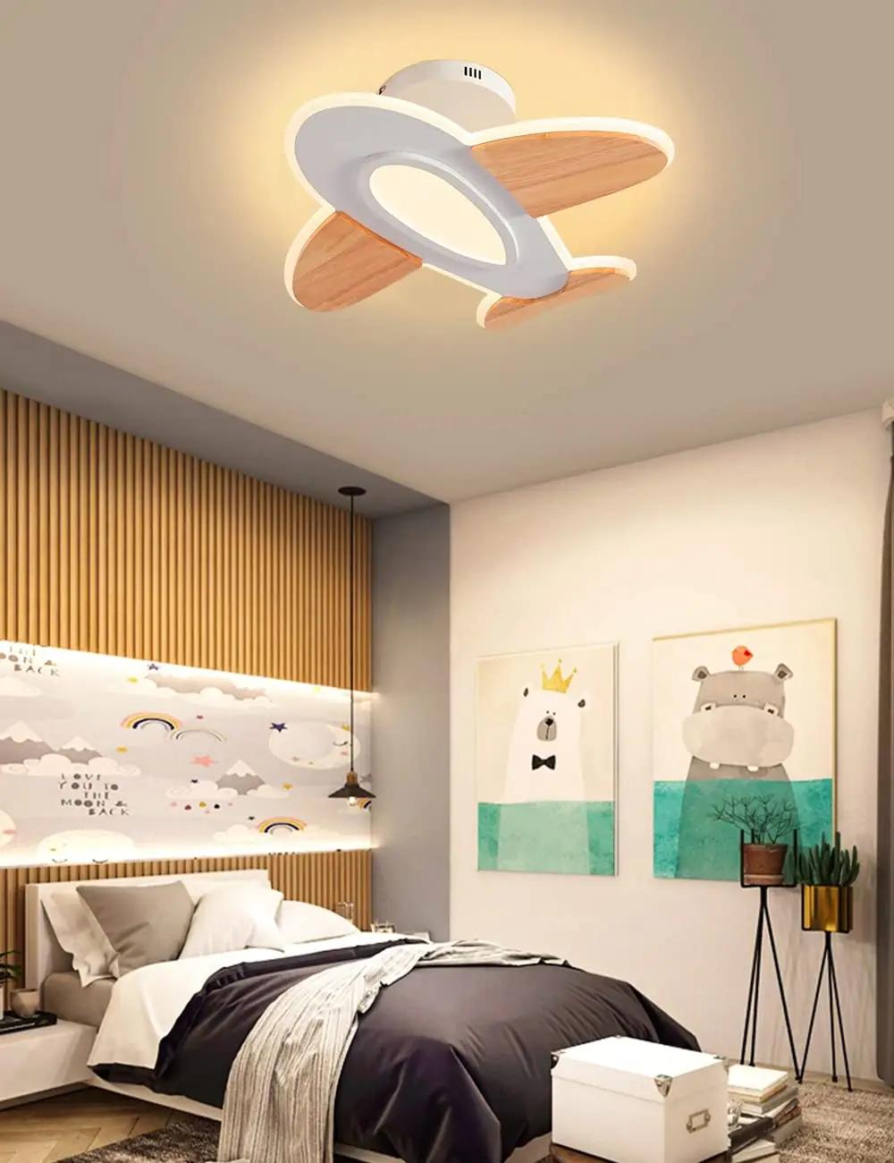 FANLG puidust lennuk‑laelamp — kaasaegne lastetuppa 50 cm – detailne vaade