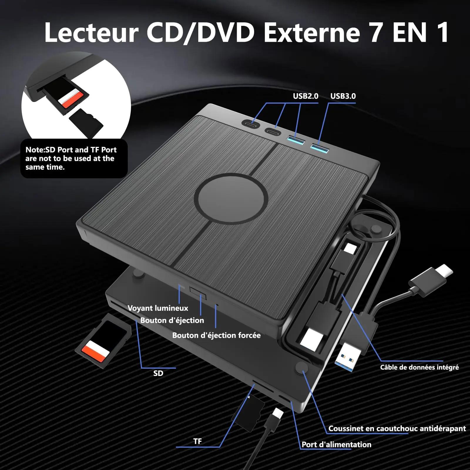 Yaeonku väline õhuke CD/DVD-draiv USB-C ja SD-lugejaga – lisavaade