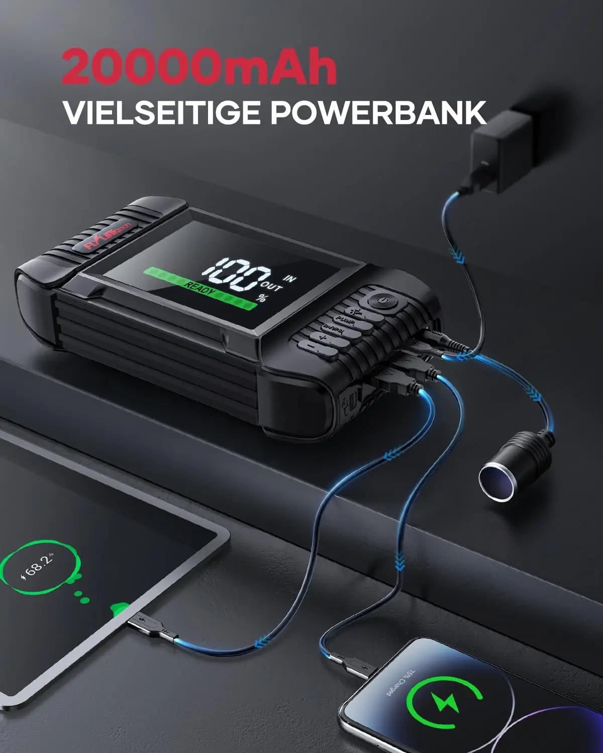 FLYLINKTECH tugev alustuspowerbank ja kompressor – kompaktne abi – kasutusnäide