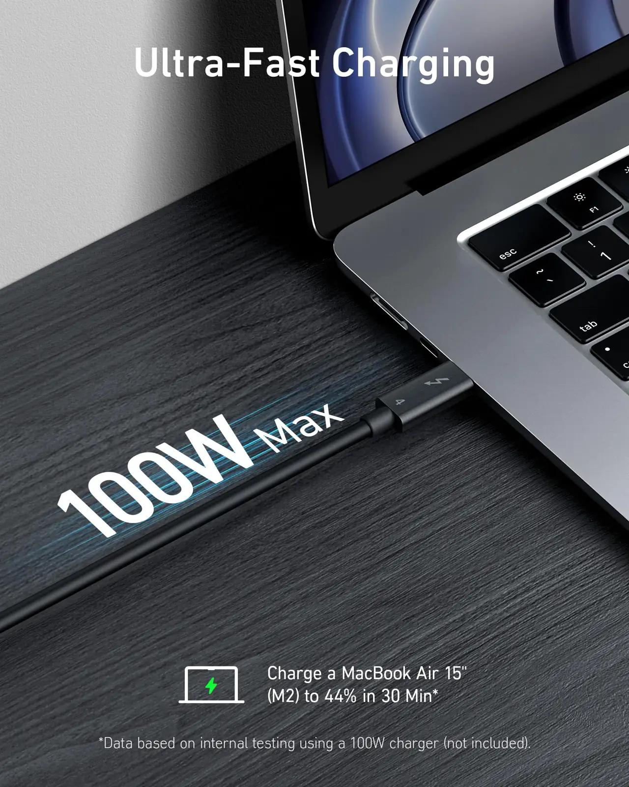 Anker tugev Thunderbolt 4 kaabel 2 m – kiire laadimine – lisavaade