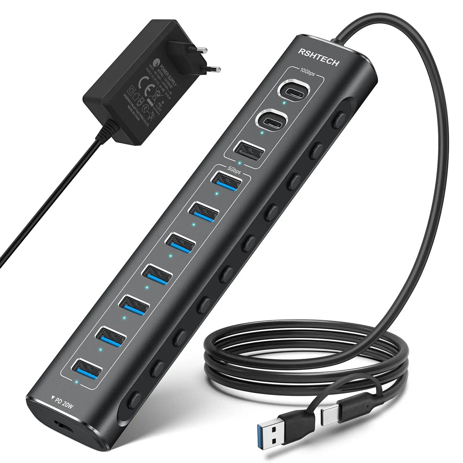 RSHTECH alumiiniumist USB-C ja USB 11-sisendiga jaotur