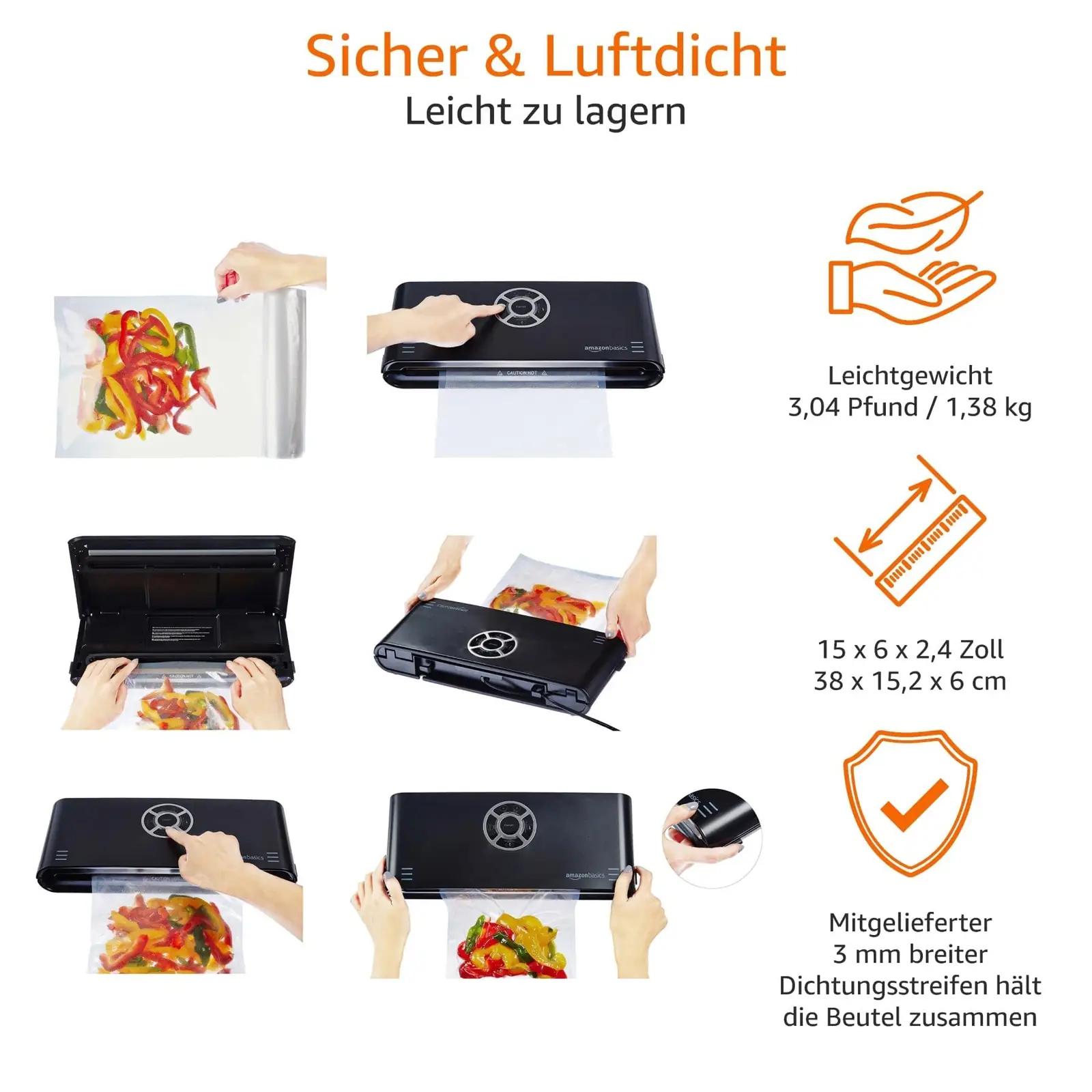 Amazon Basics vastupidav vaakumpakendaja kööki ja säilitamiseks – detailne vaade