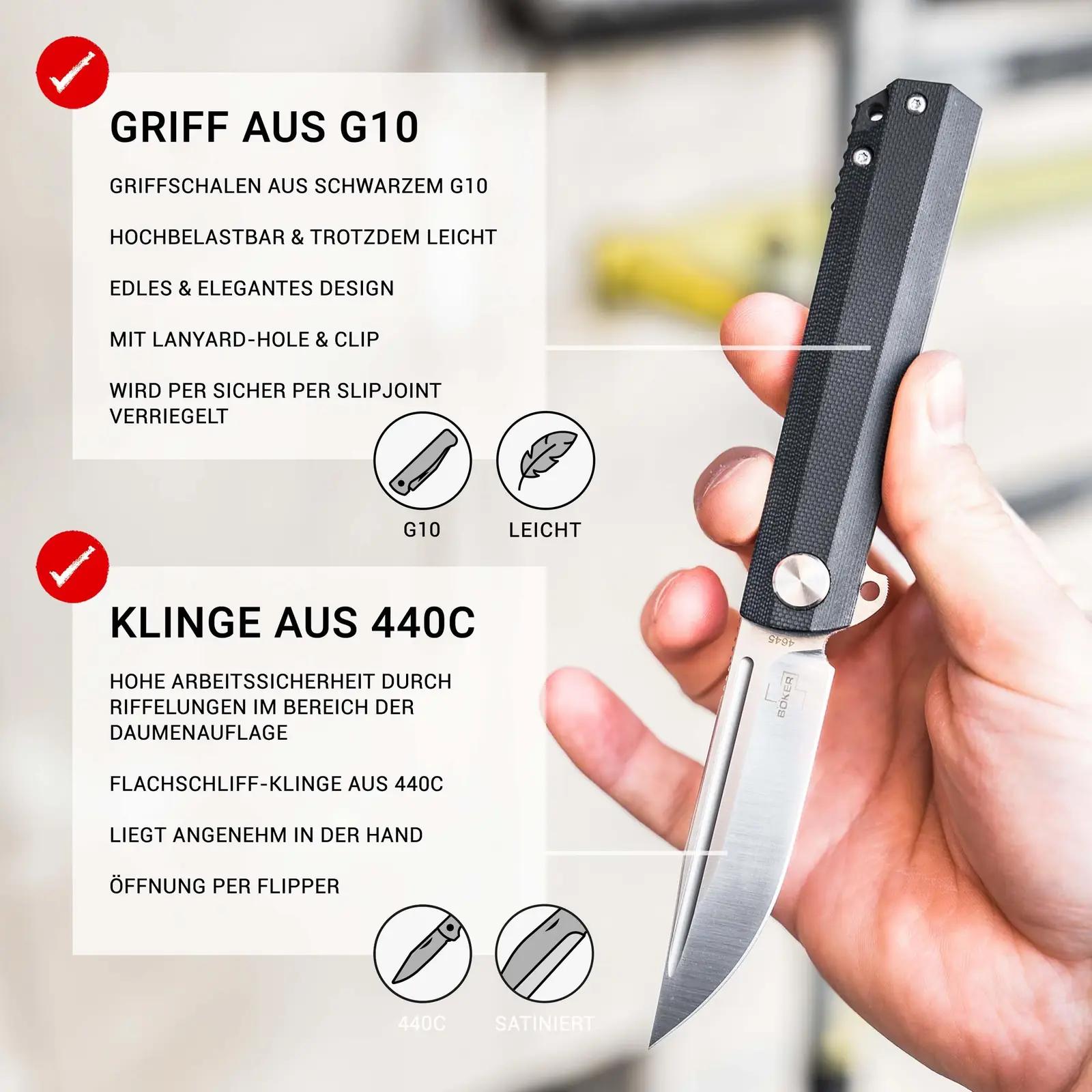 BÖKER PLUS kerge G10 taskunuga — vastupidav kingiidee – pakend ja tarvikud