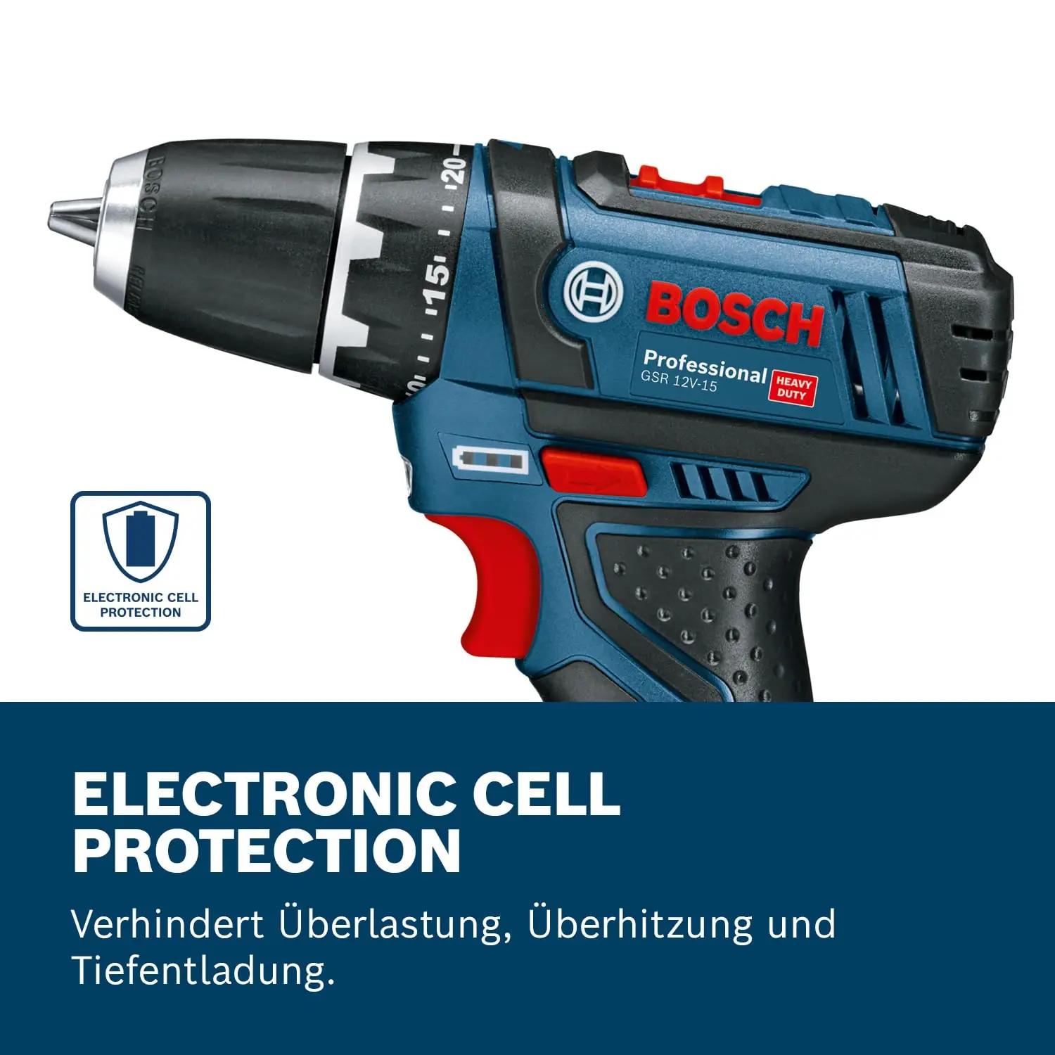 Bosch Professional töökindel 12V juhtmeta puur-viilija komplekt – detailne vaade