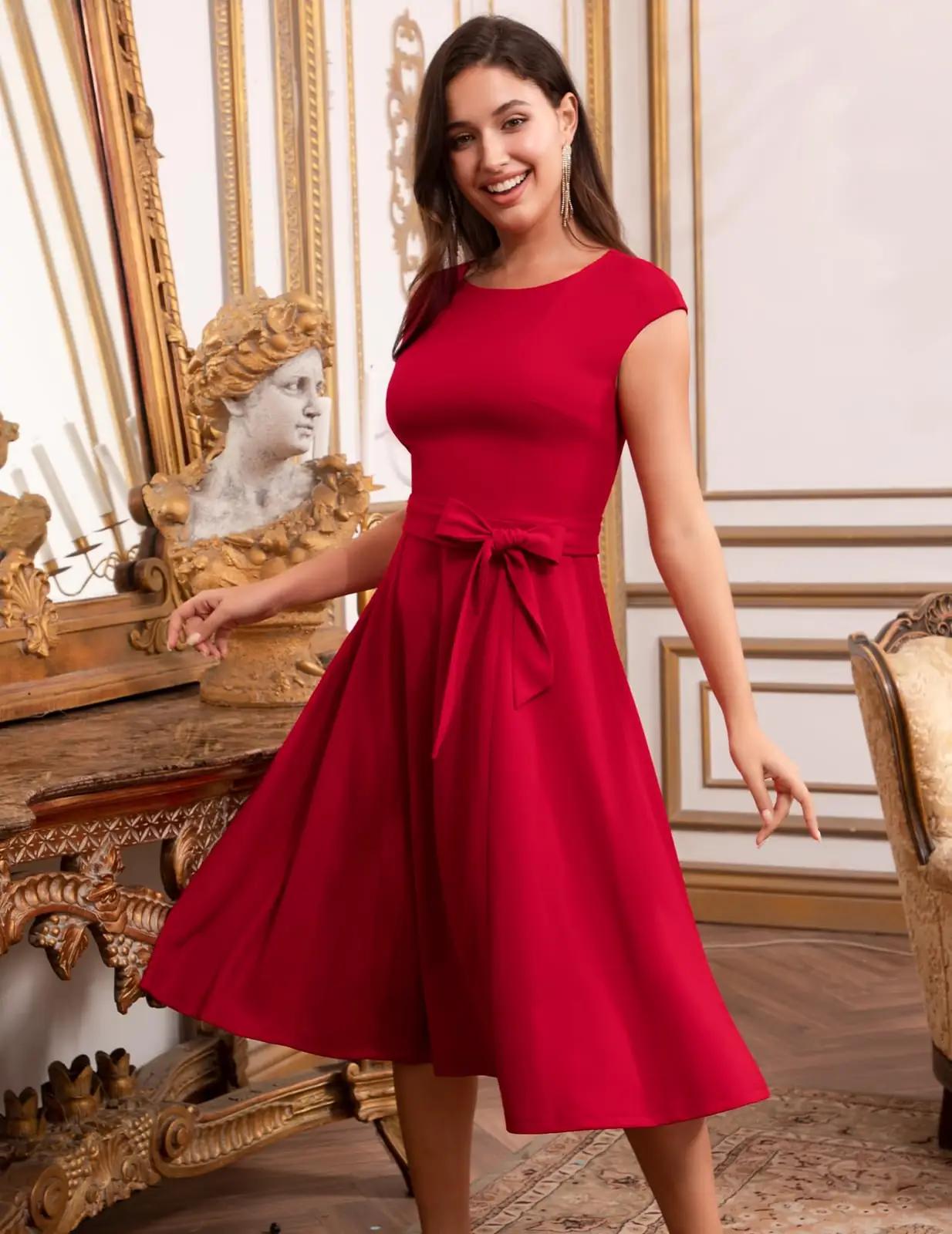 DRESSTELLS punane puuvillane cocktailkleit – detailne vaade