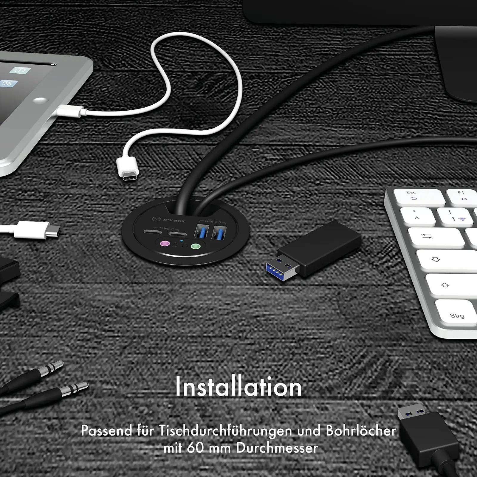 ICY BOX USB-hub 4-portne polykarbonaadist lauainstallatsioon – pilt 6