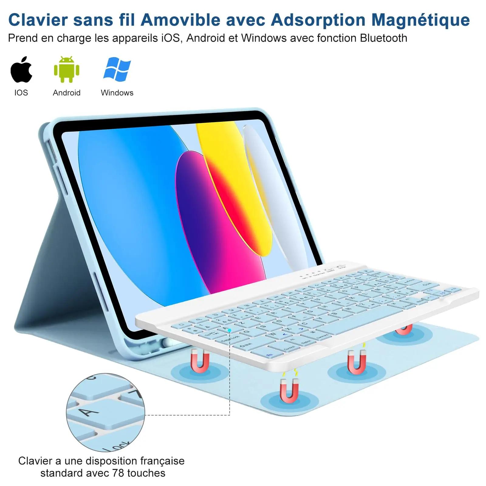 TQQ sinine kaitsekate iPad 10,9″ AZERTY klaviatuuriga – lisavaade