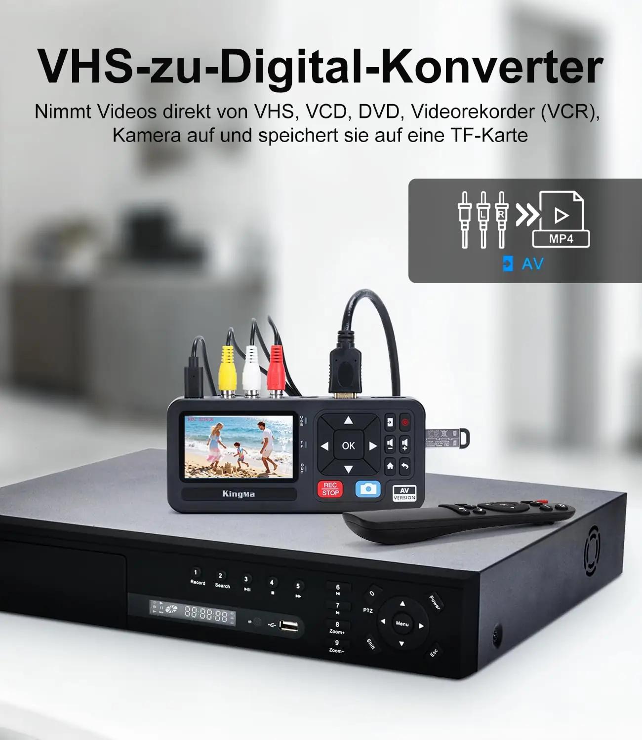 King Ma digitaalne VHS-konverter 3″ ekraaniga – kassetid digile – pakend ja tarvikud