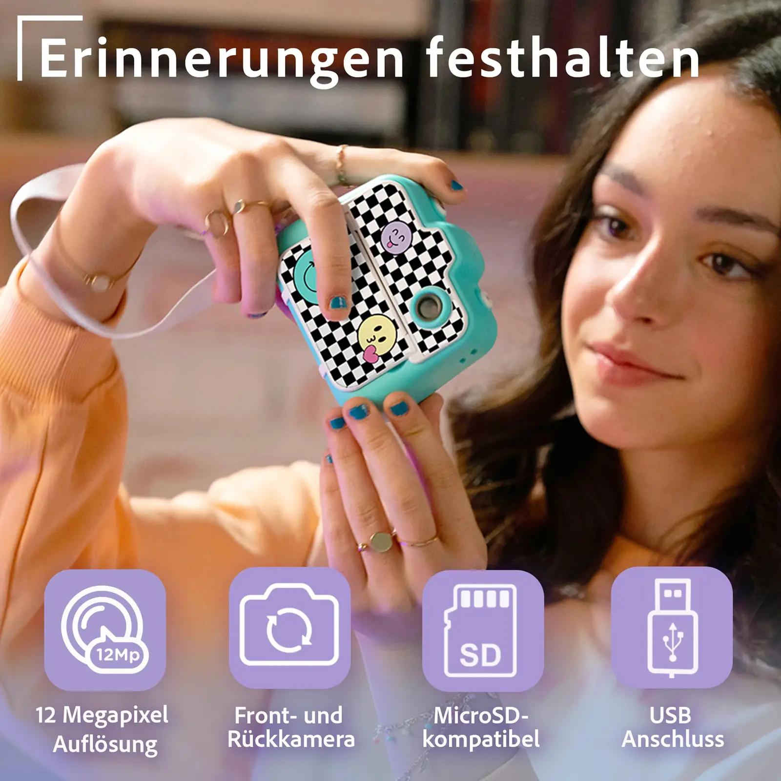 Canal Toys kerge fotokamber lastele – kohe trükkiv, turkoos – detailne vaade