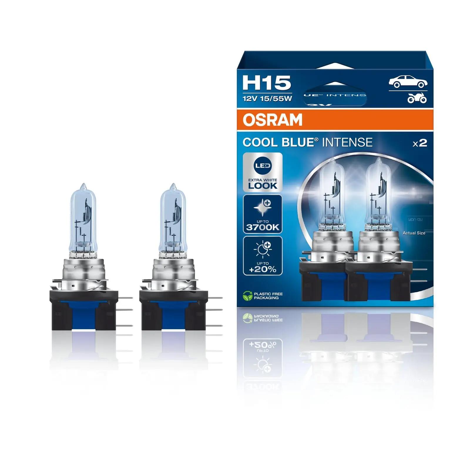 Osram helendav sinine H15 halogeenlamp – LED-look, Duo Box