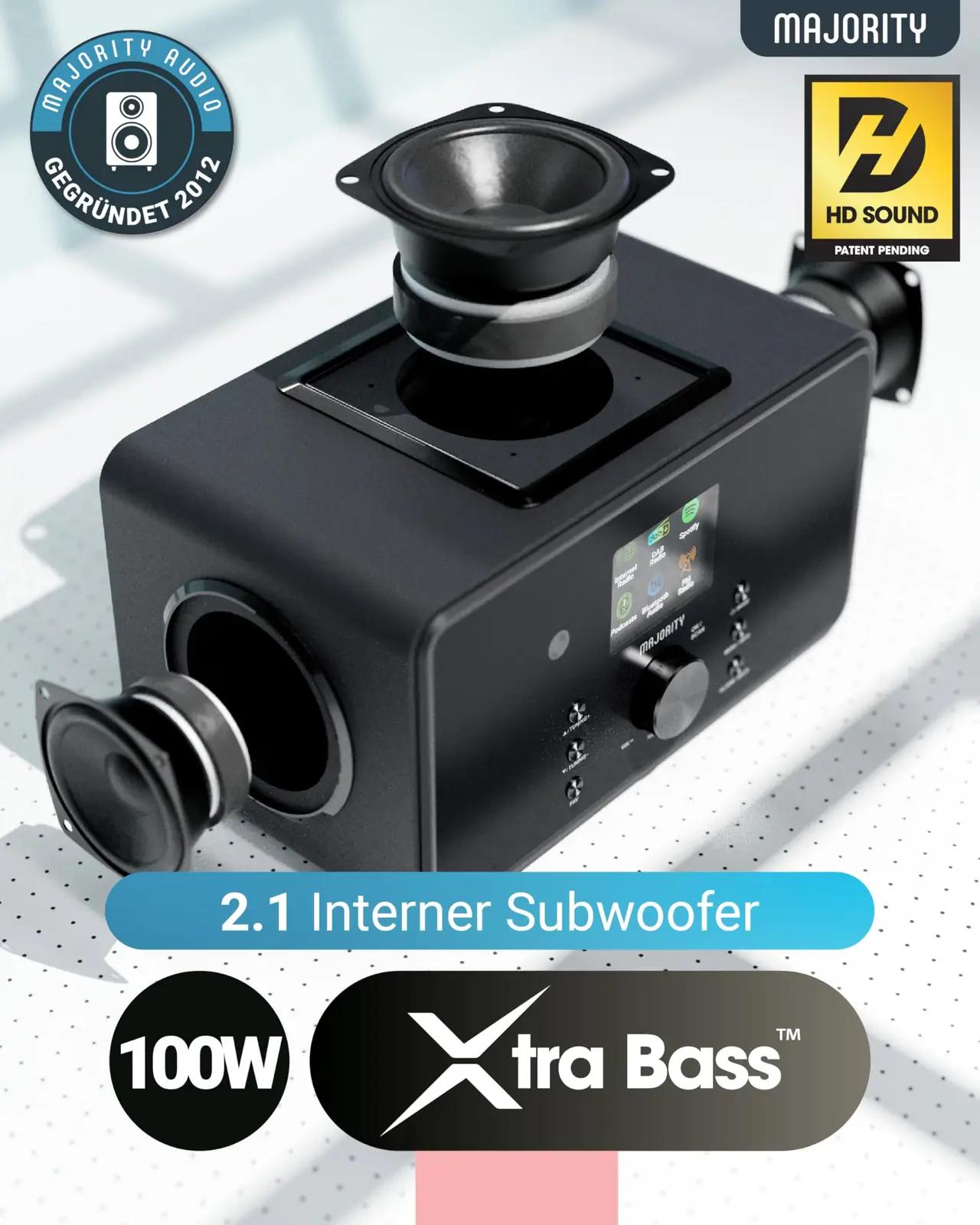 MAJORITY kvaliteetne köögiradio Bard – võimas 2.1 subwoofer – detailne vaade