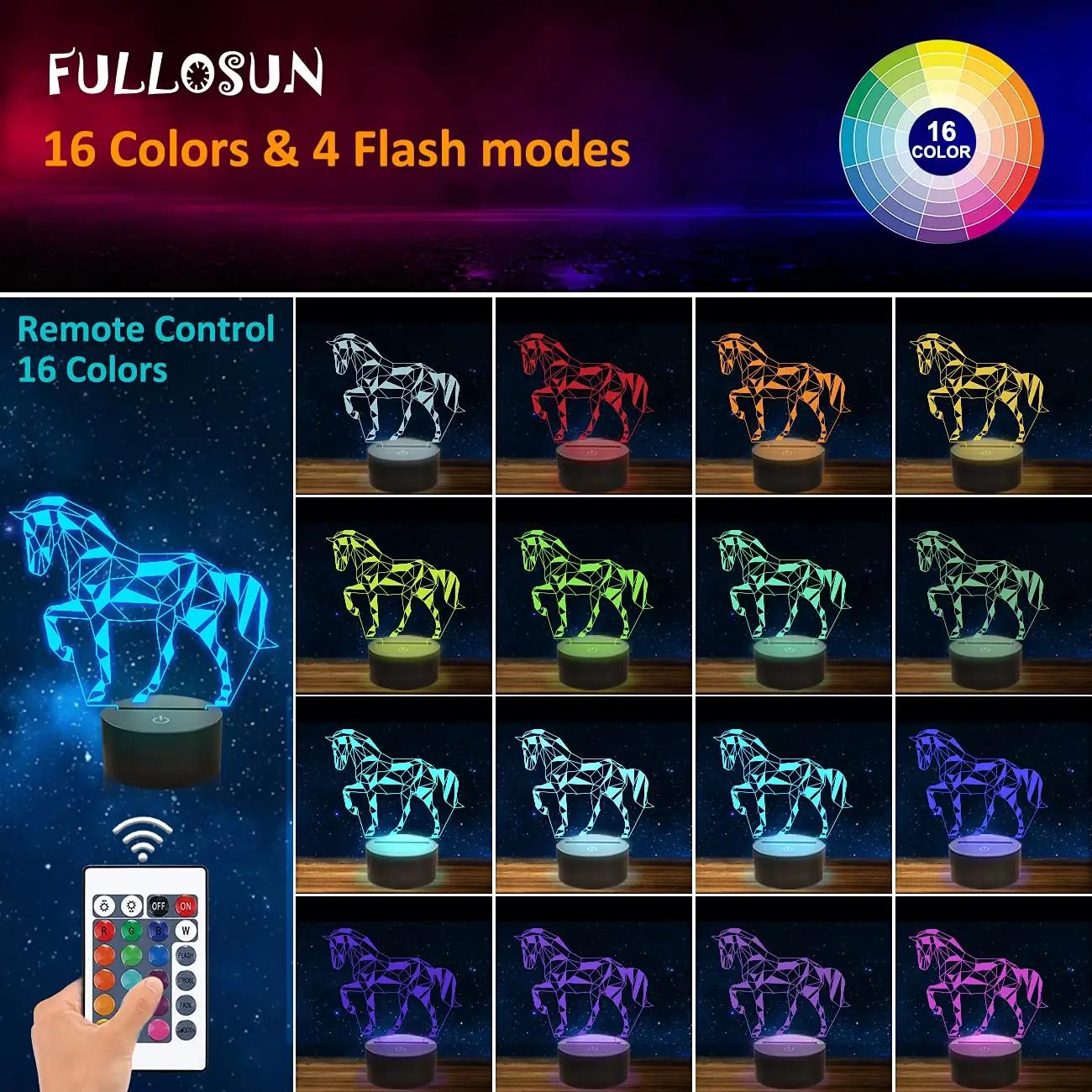 FULLOSUN 3D-öölamp hobune — armas dekoratsioon ja kingiidee – detailne vaade