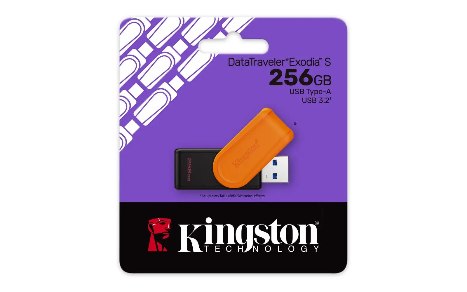 Kingston mugav USB-mälupulk 256GB – vastupidav ja kompaktne – pakend ja tarvikud
