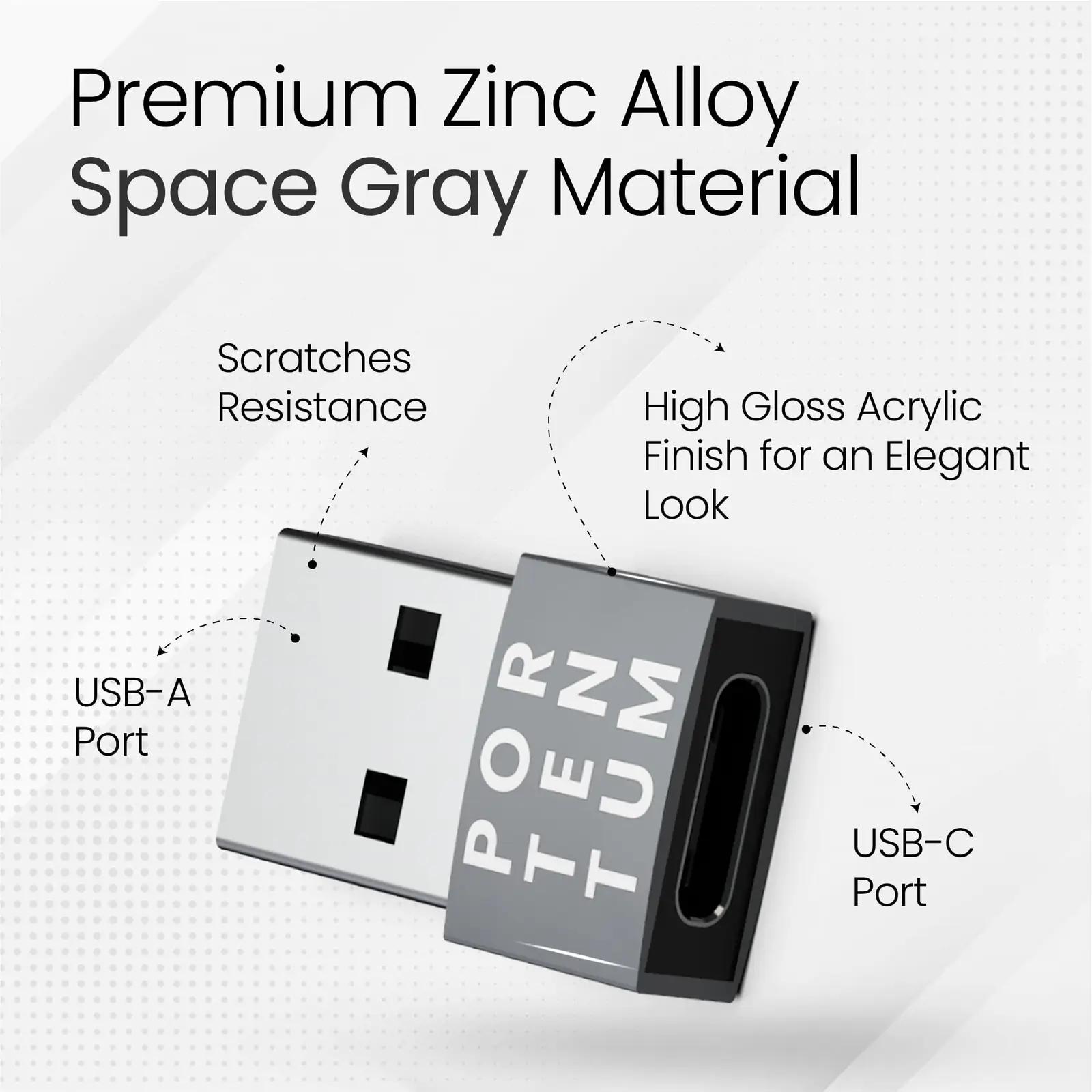 PORTENTUM vastupidav Zink USB‑C adapter – kerge ja kompaktne – detailne vaade