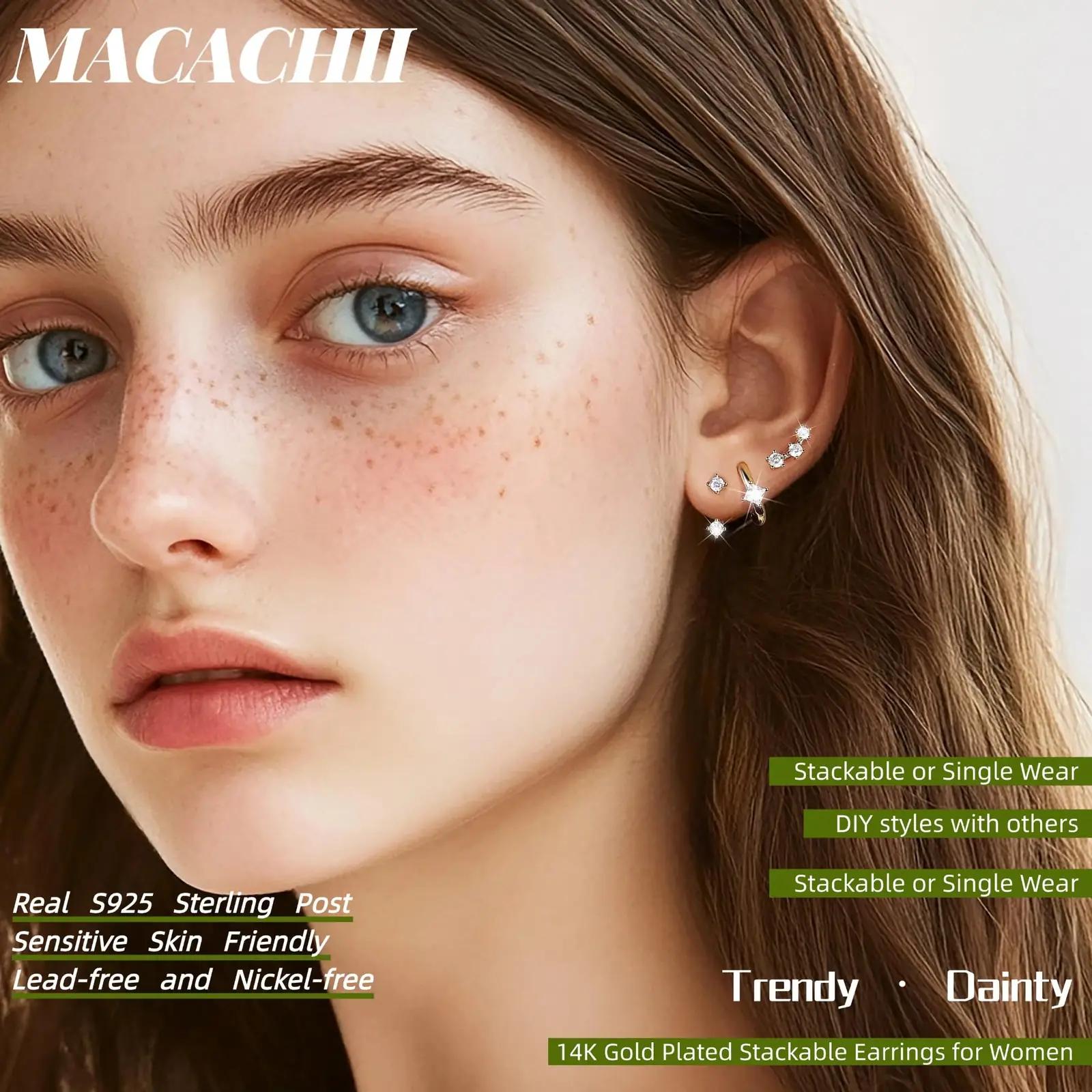 Macachii hõbe 3 paari kõrvarõngaid — elegantne kihistus – detailne vaade