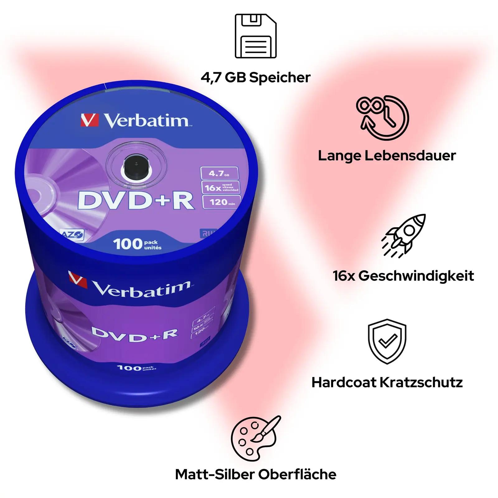 Verbatim vastupidav DVD+R 16x 4.7GB 100tk – matt hõbe – kasutusnäide
