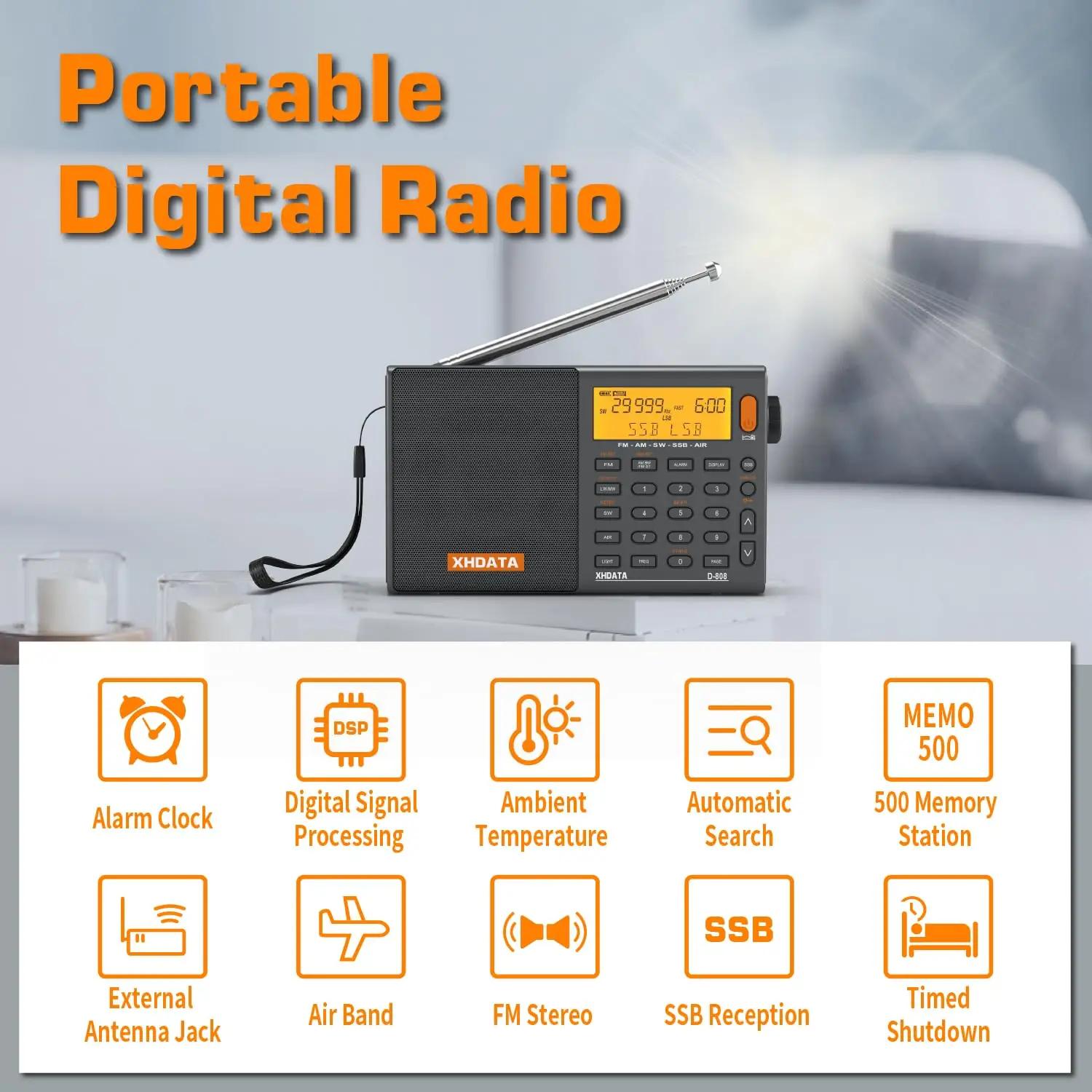 XHDATA portatiivne nahkne multiband-raadio reisimiseks ja – pakend ja tarvikud
