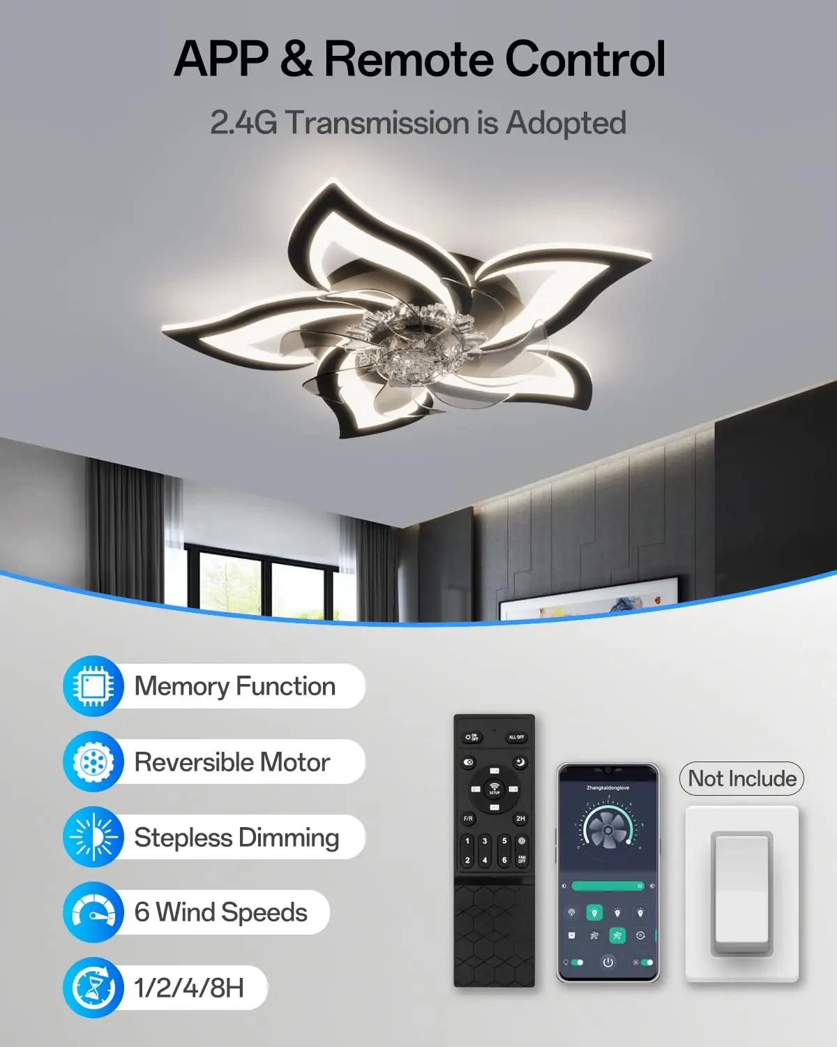 YUNLONG modernne lakkeheitega ventilaator-illuminatsioon must – kasutusnäide