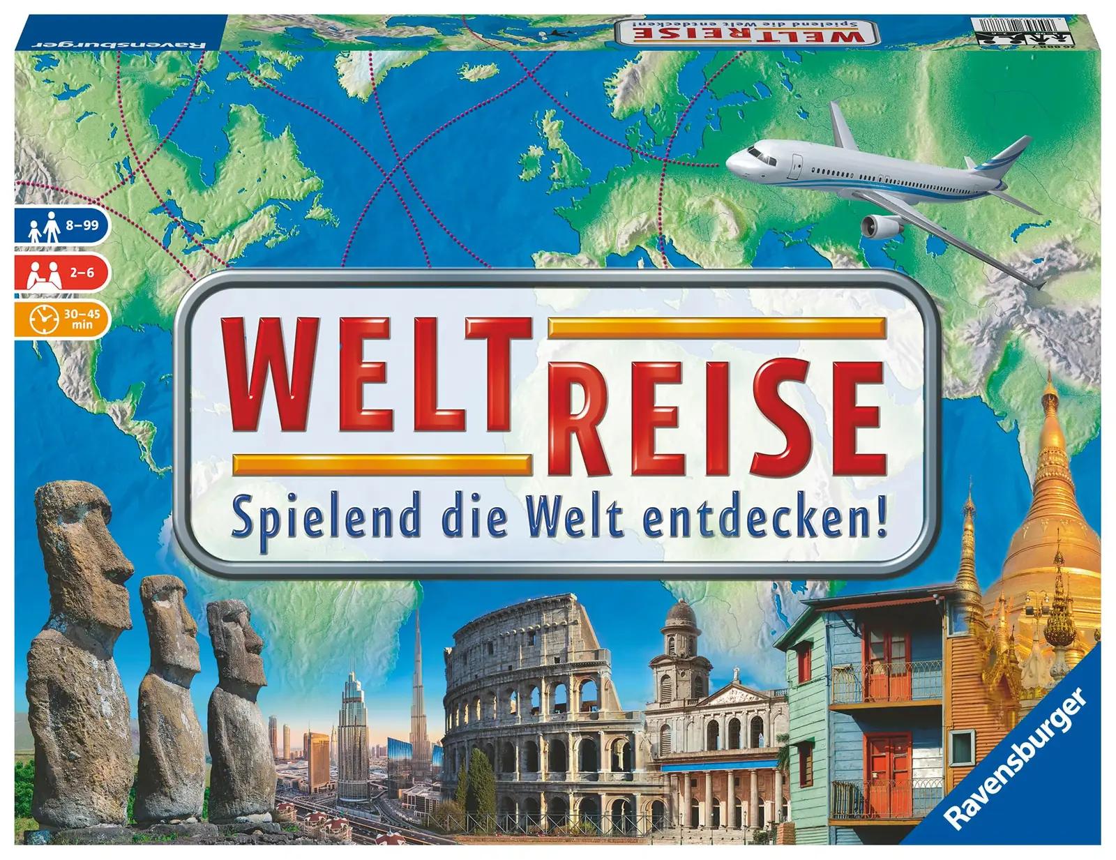 Ravensburger perekonnamäng maailmarändu elamusega, kartongist – detailne vaade