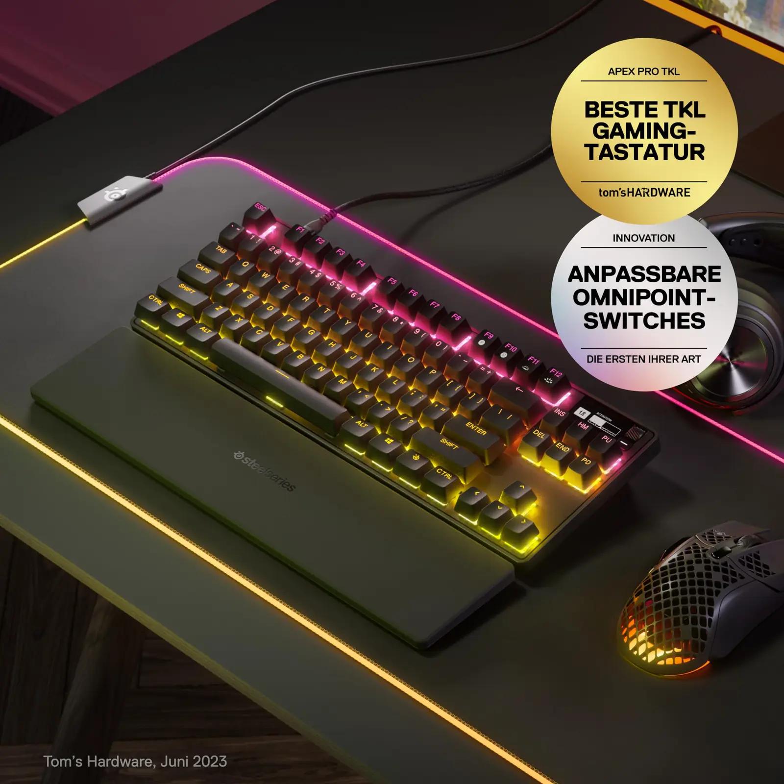 SteelSeries mänguriklaviatuur Apex Pro TKL – vastupidav PBT – detailne vaade