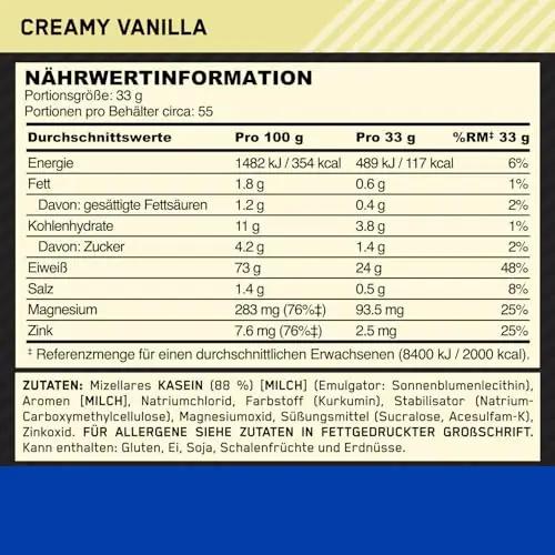 Optimum Nutrition kreemjas vanilje kaseiin — öine lihastoetus – pilt 7