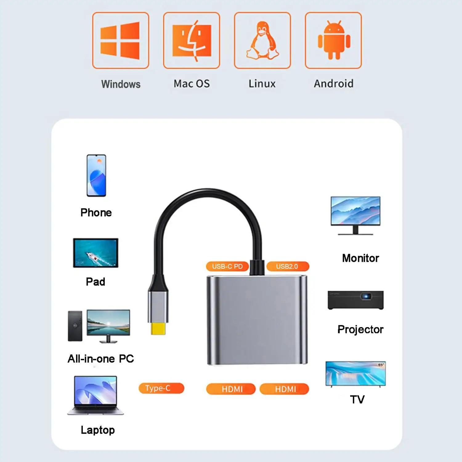YRRNAE alumiiniumist USB-C hub kahe HDMI väljundiga — 4K ja PD – pilt 7