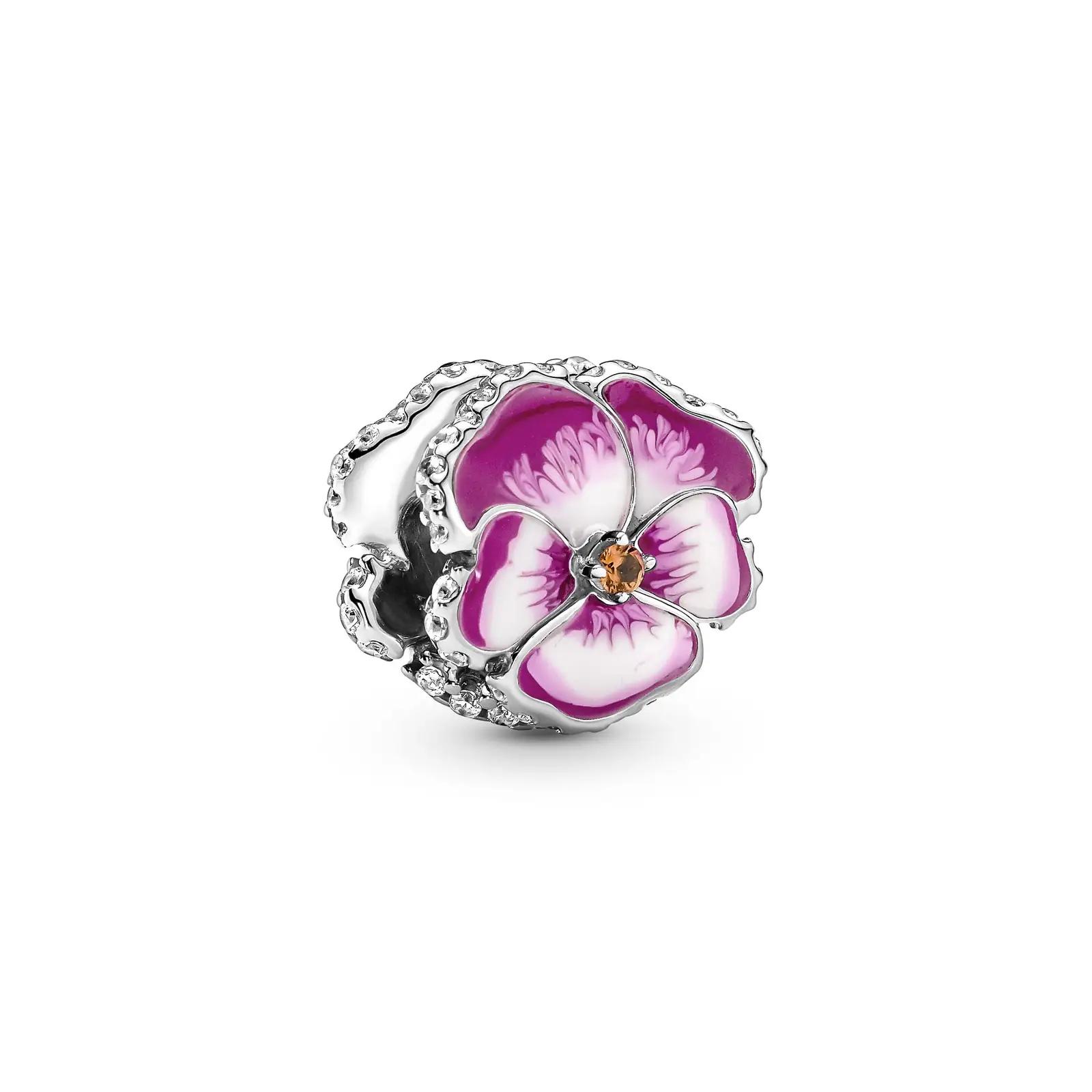 PANDORA hõbedane lille-ripats — pidulik pere teema charm – detailne vaade