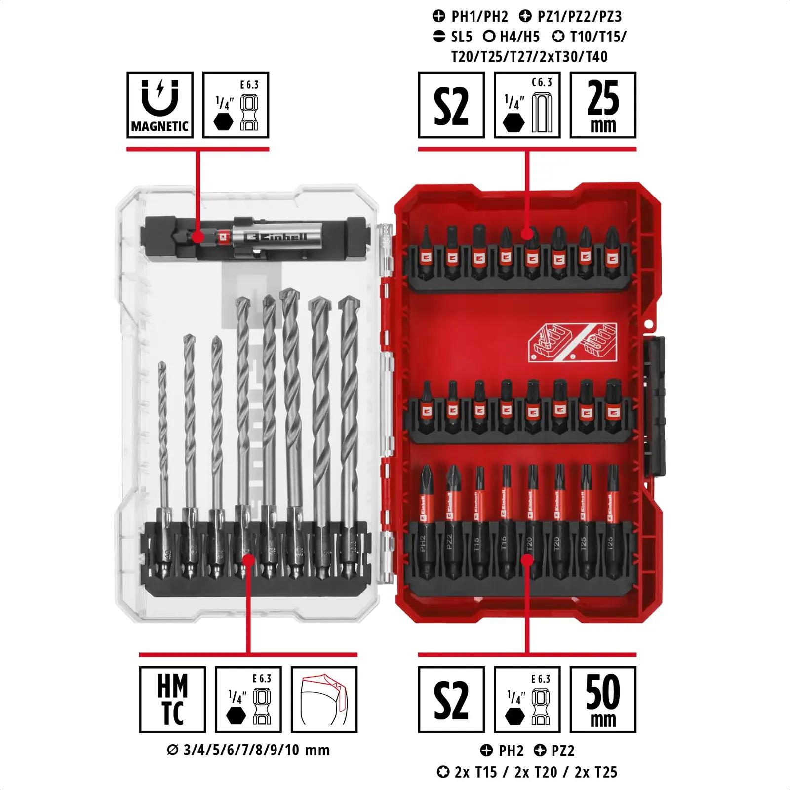 Einhell Accessories vastupidav 33-osaline bitikomplekt tööks – detailne vaade
