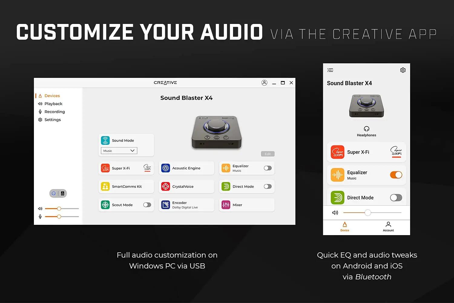 CREATIVE heli-USB DAC X4 — HD 7.1 ja Super X‑Fi kõrvaklappidele – pilt 7