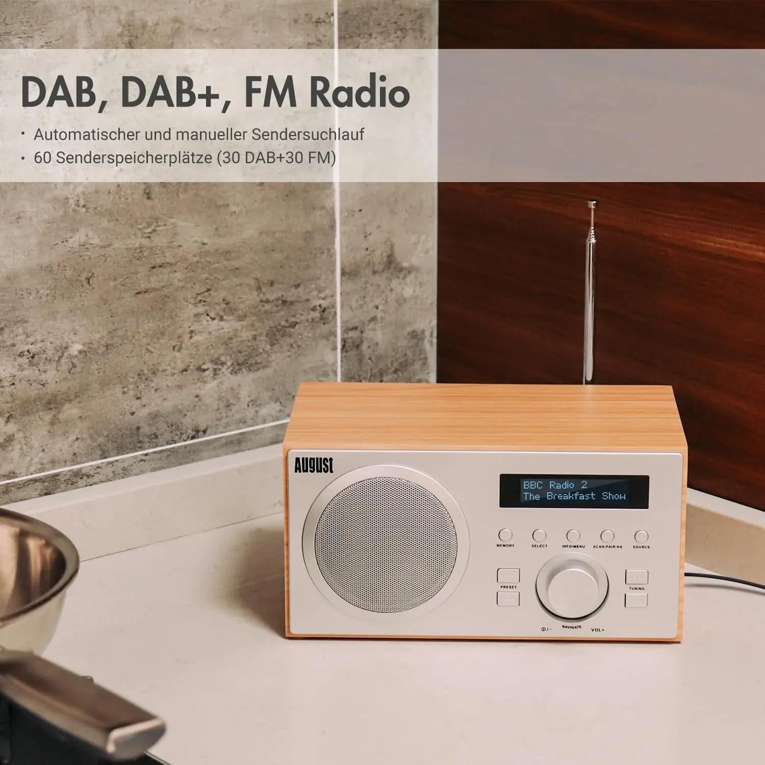 August puitkorpusega köögiraadio DAB+/FM — retro stiil – pakend ja tarvikud