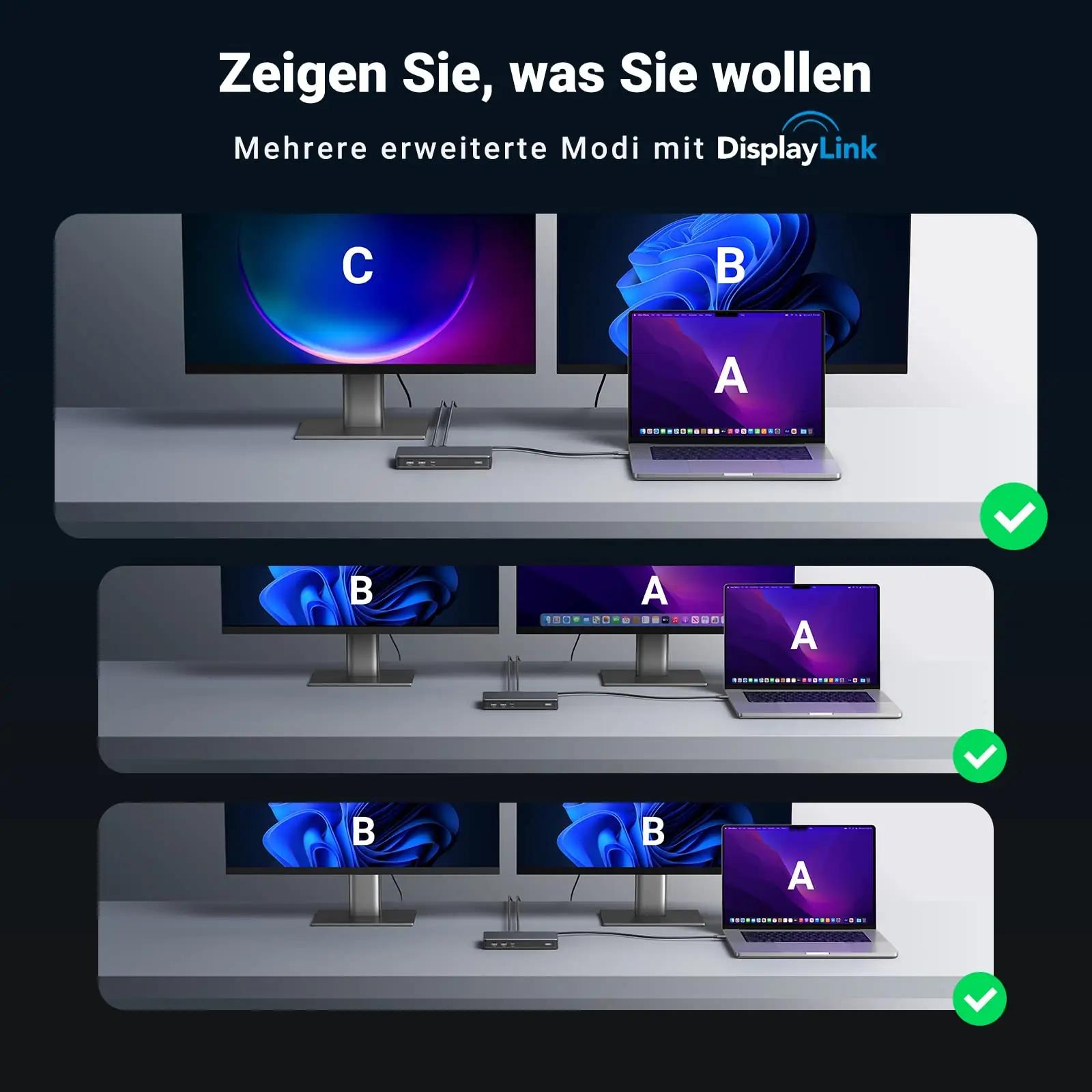 UGREEN universaalne dokk 4K topeltkuva ja USB-C ühendusega – kasutusnäide