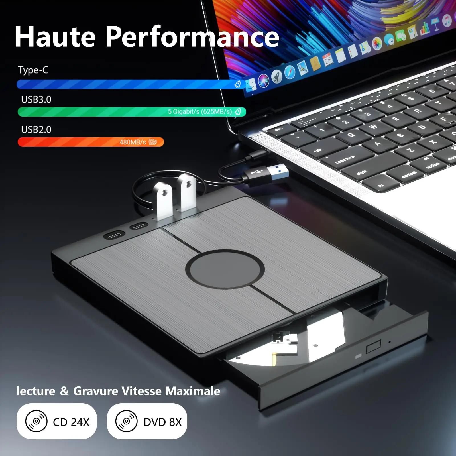 Yaeonku väline õhuke CD/DVD-draiv USB-C ja SD-lugejaga – pakend ja tarvikud