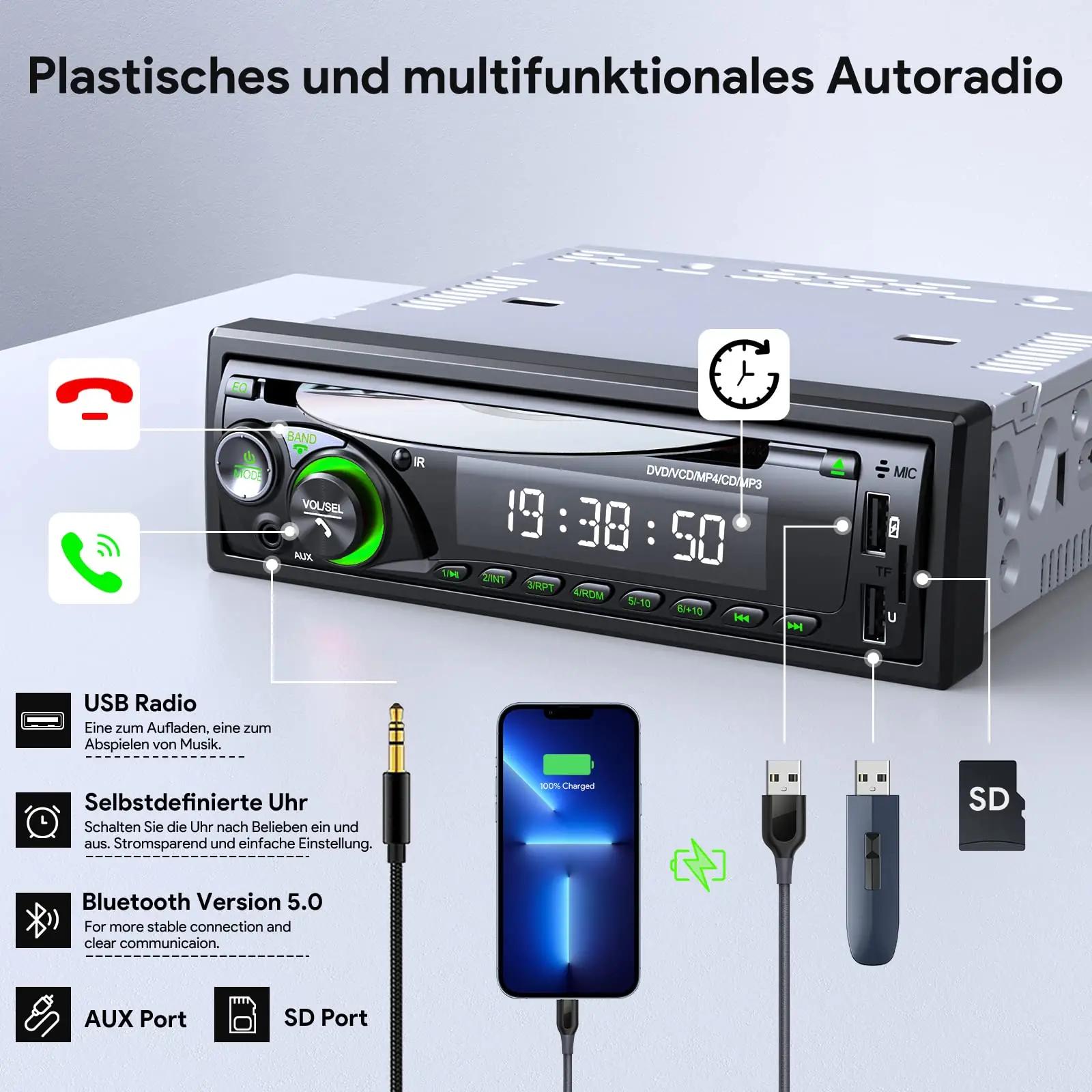Chismos auto-CD ja Bluetooth-mängija — rohelise korpusega – kasutusnäide